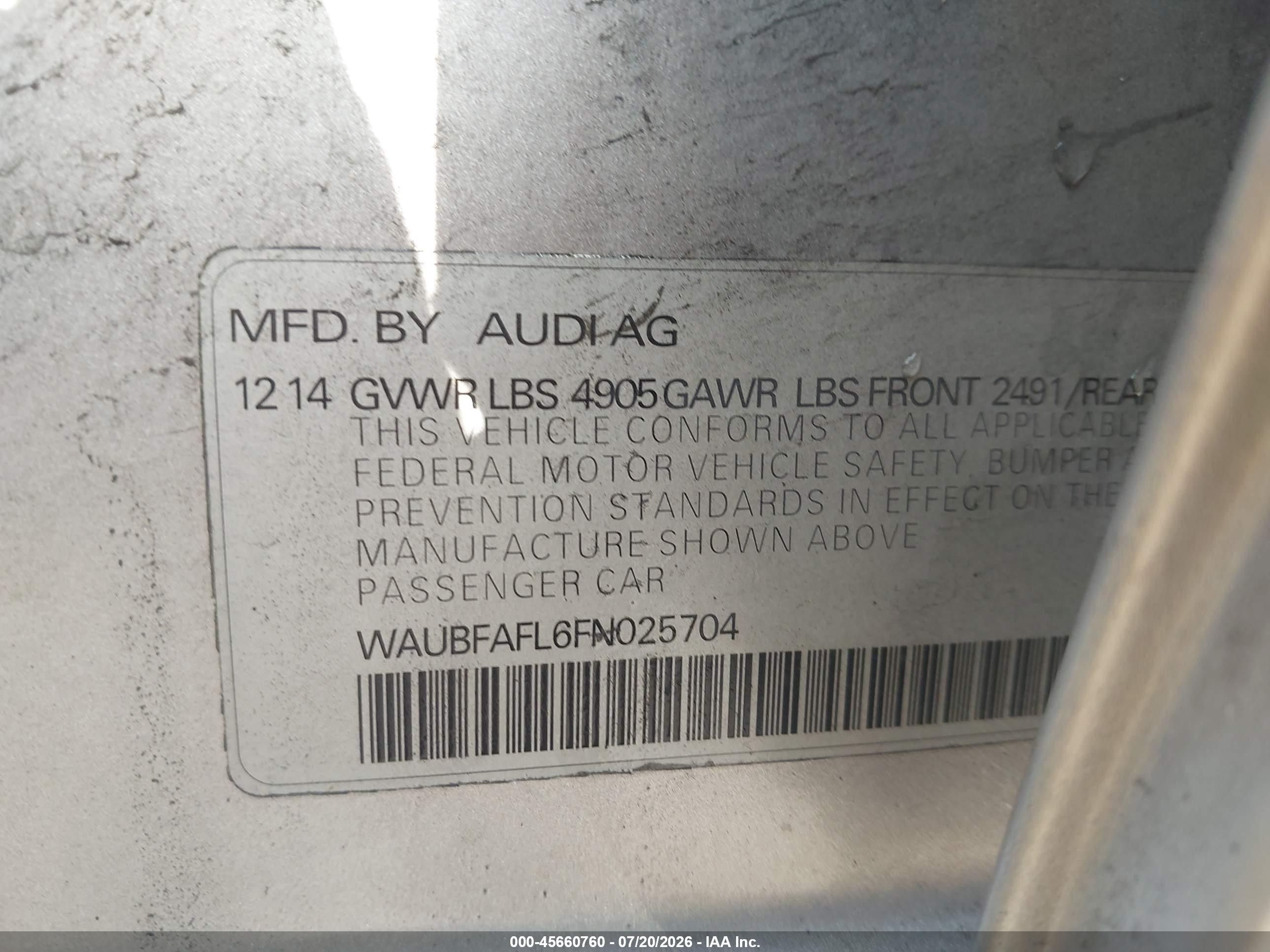 2015 Audi A4 2.0t Premium Silver vin: WAUBFAFL6FN025704