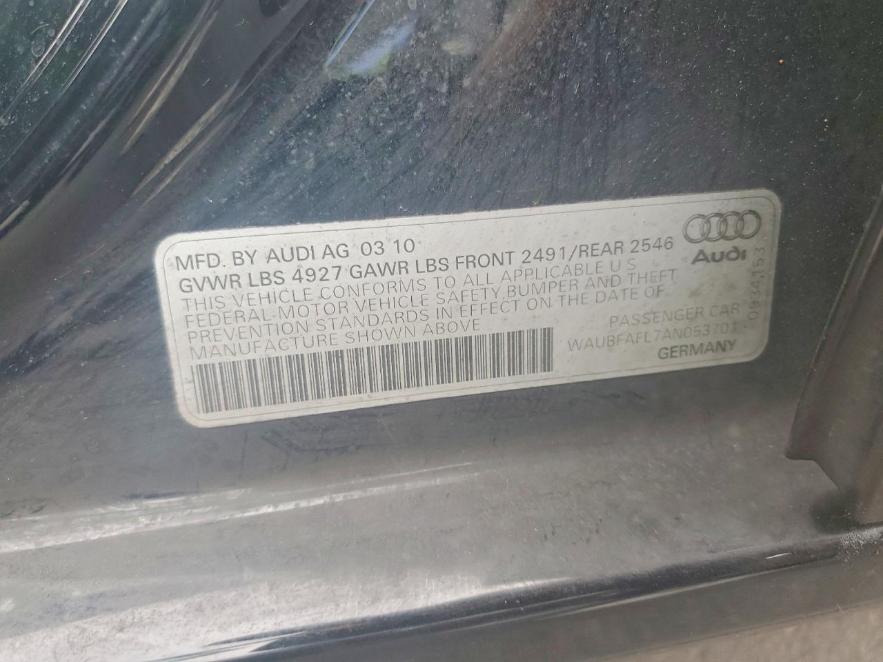 2010 Audi A4 Premium Black vin: WAUBFAFL7AN053701