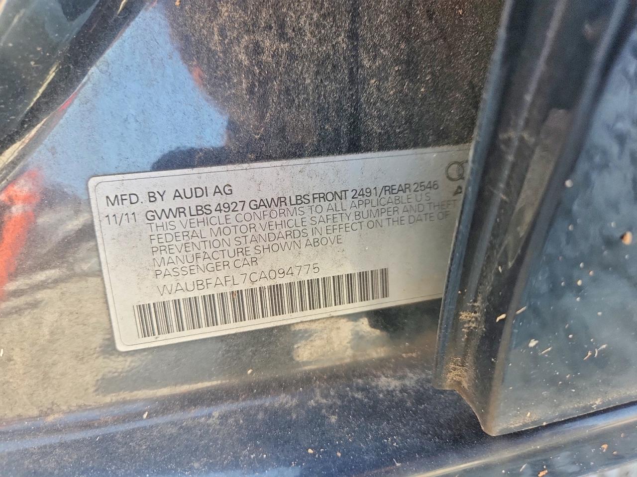 2012 Audi A4 Premium Black vin: WAUBFAFL7CA094775