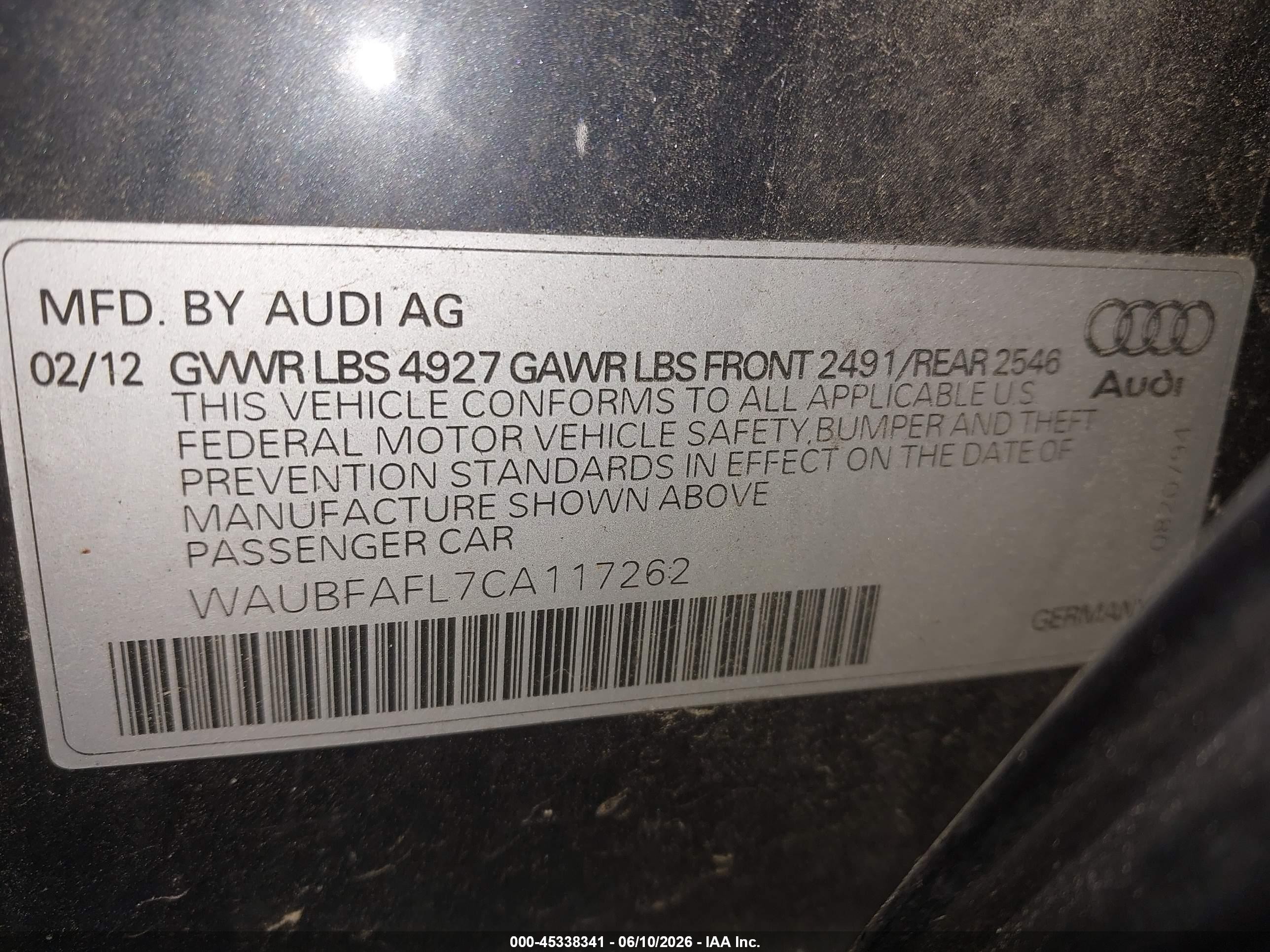 2012 Audi A4 2.0t Premium Blue vin: WAUBFAFL7CA117262