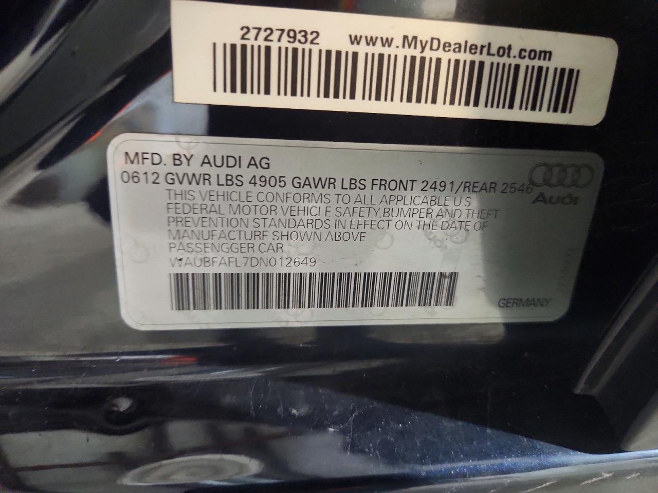 2013 Audi A4 Premium Blue vin: WAUBFAFL7DN012649