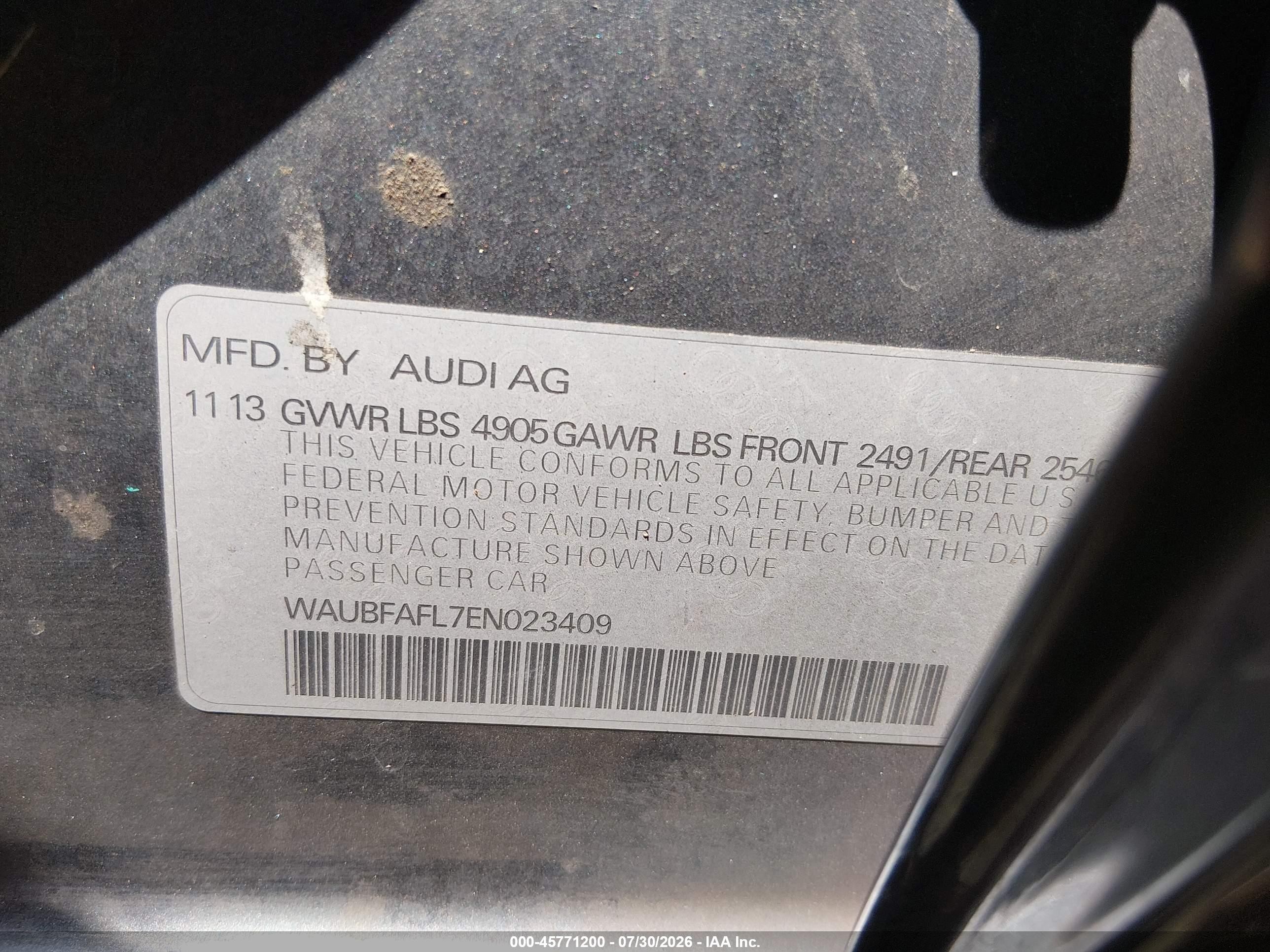 2014 Audi A4 2.0t Premium Gray vin: WAUBFAFL7EN023409