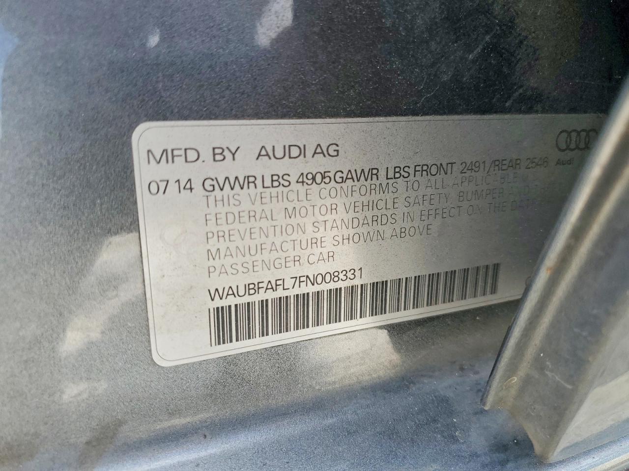 2015 Audi A4 Premium Gray vin: WAUBFAFL7FN008331