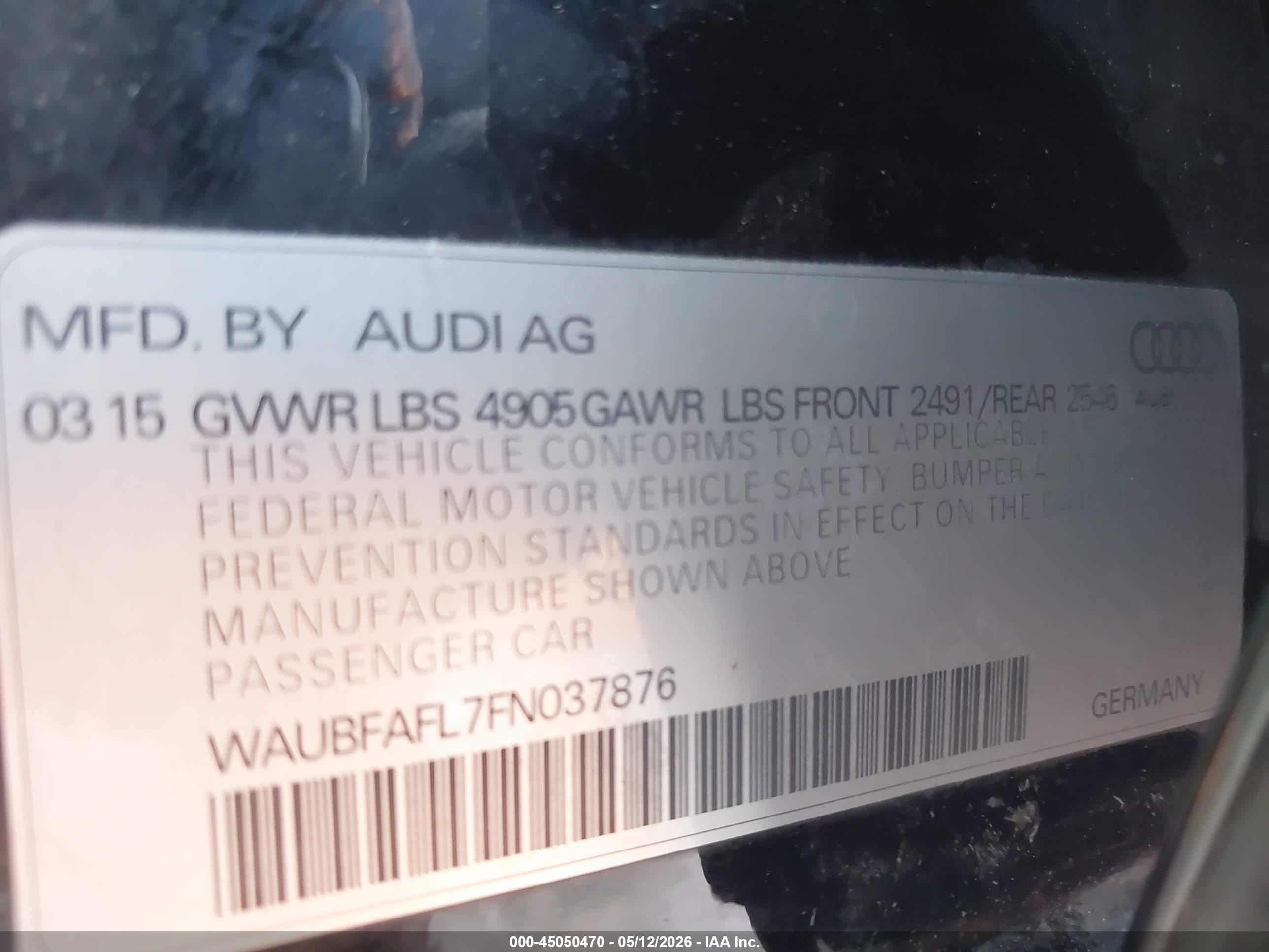 2015 Audi A4 2.0t Premium Black vin: WAUBFAFL7FN037876