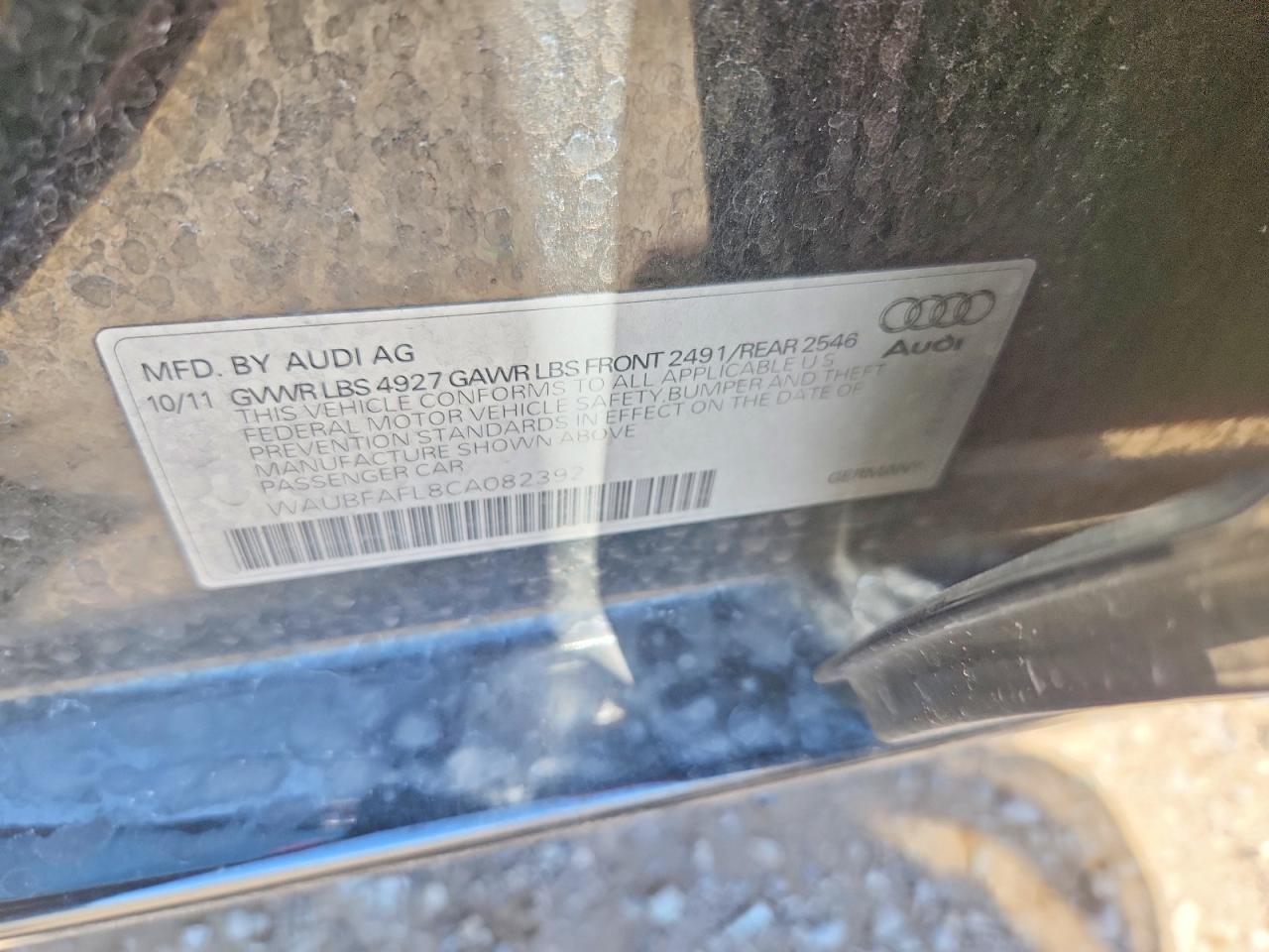 2012 Audi A4 Premium Black vin: WAUBFAFL8CA082392