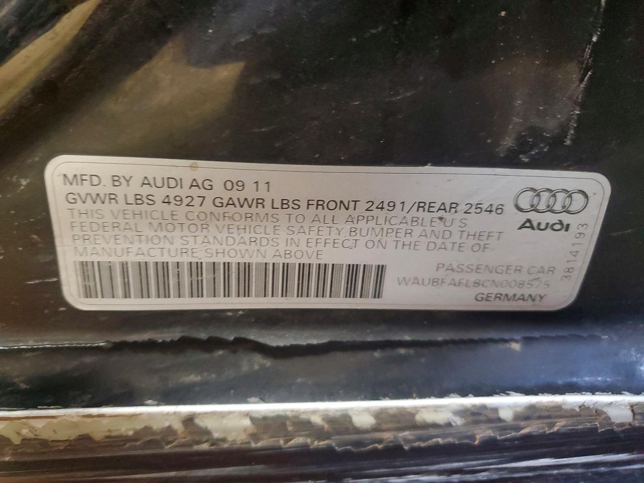 2012 Audi A4 Premium Black vin: WAUBFAFL8CN008575