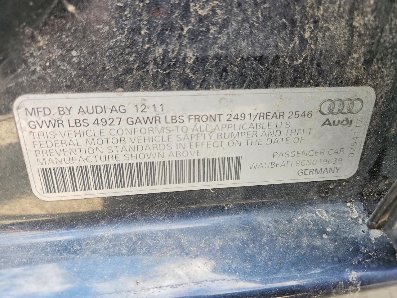 2012 Audi A4 Premium Black vin: WAUBFAFL8CN019639