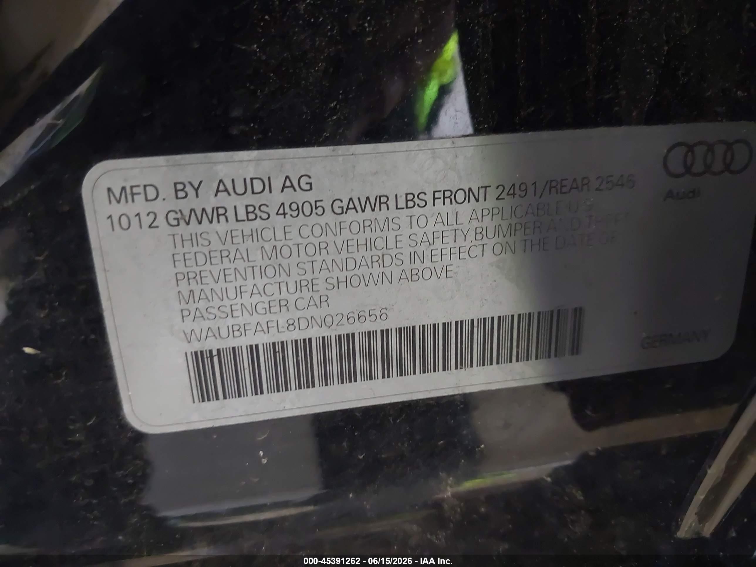2013 Audi A4 2.0t Premium Black vin: WAUBFAFL8DN026656