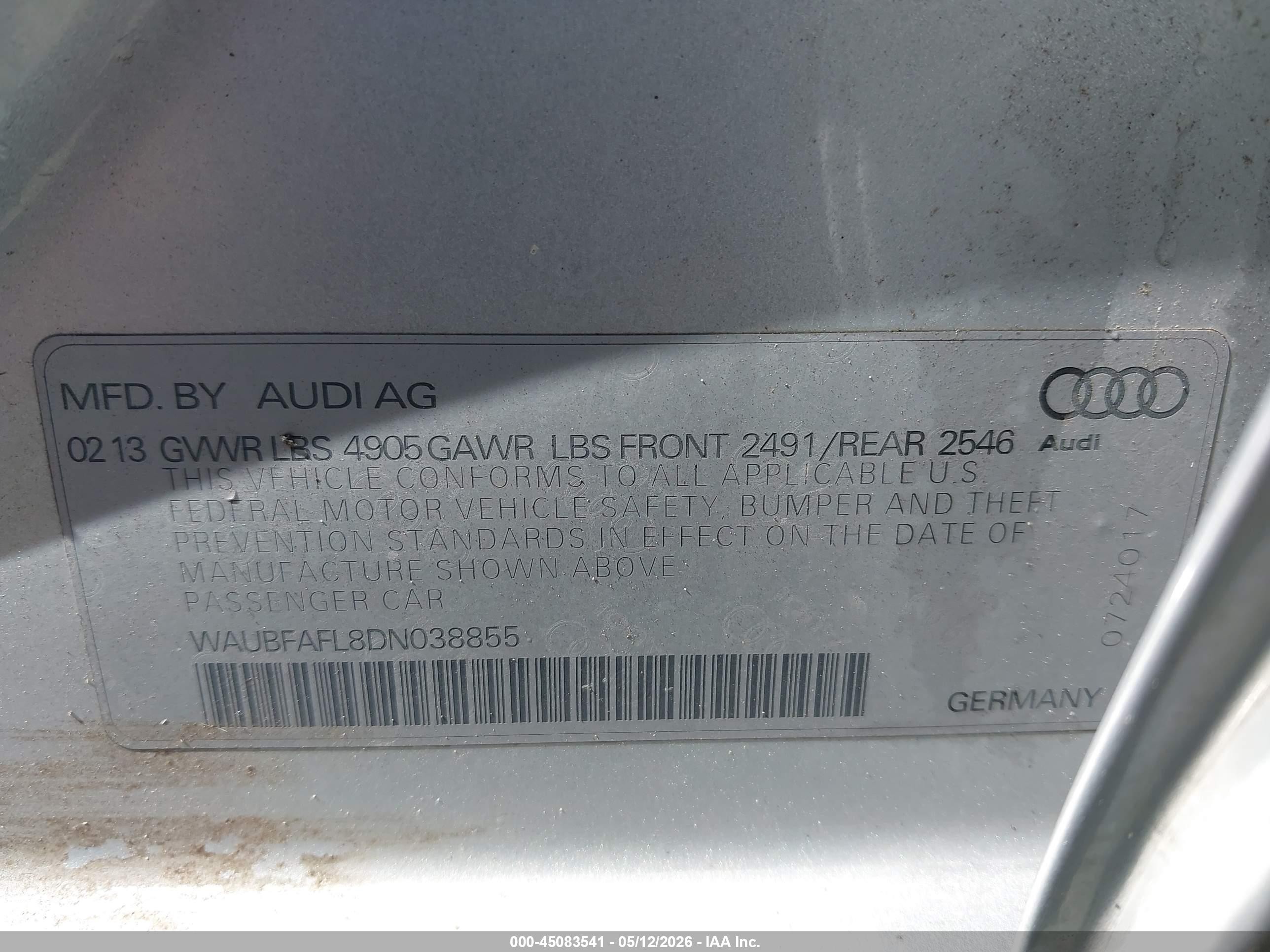2013 Audi A4 2.0t Premium Silver vin: WAUBFAFL8DN038855