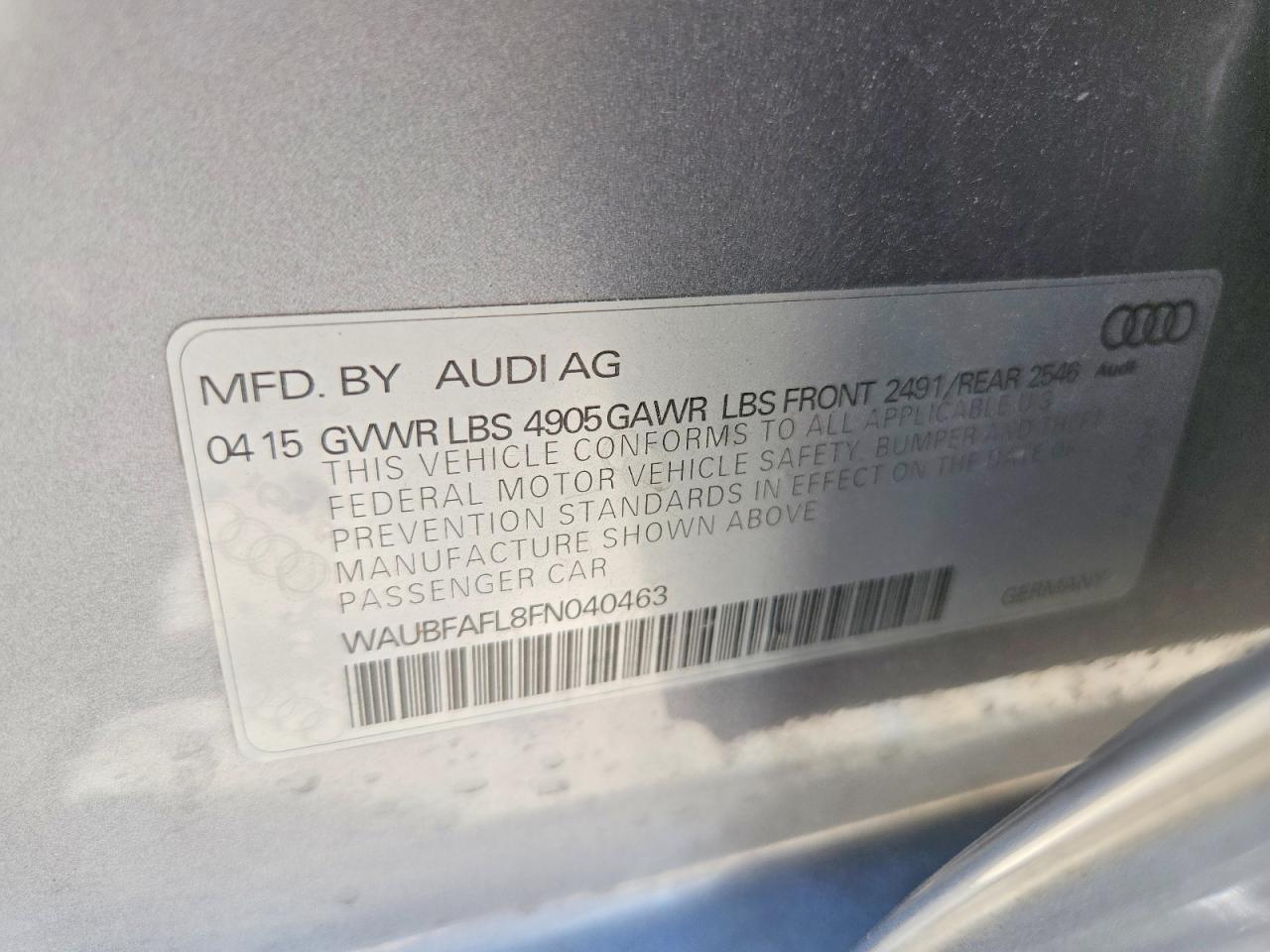 2015 Audi A4 Premium Silver vin: WAUBFAFL8FN040463