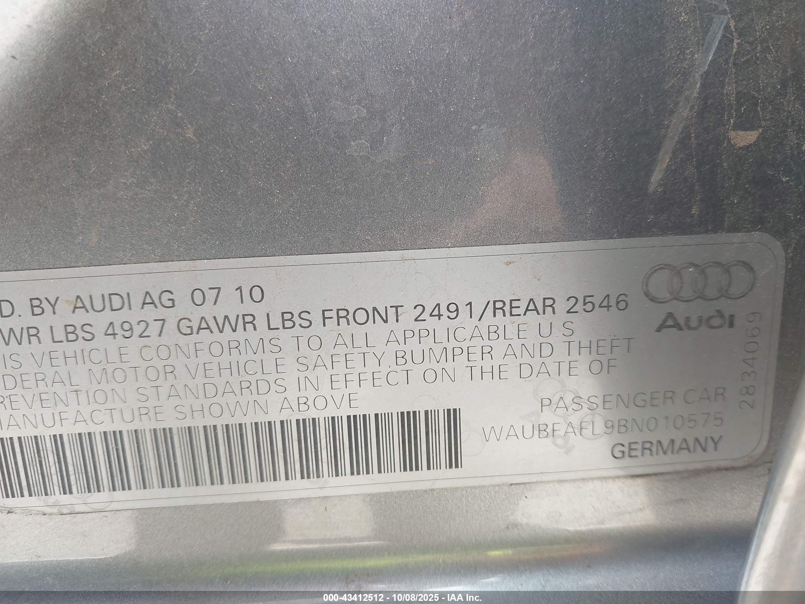 2011 Audi A4 2.0t Premium Gray vin: WAUBFAFL9BN010575