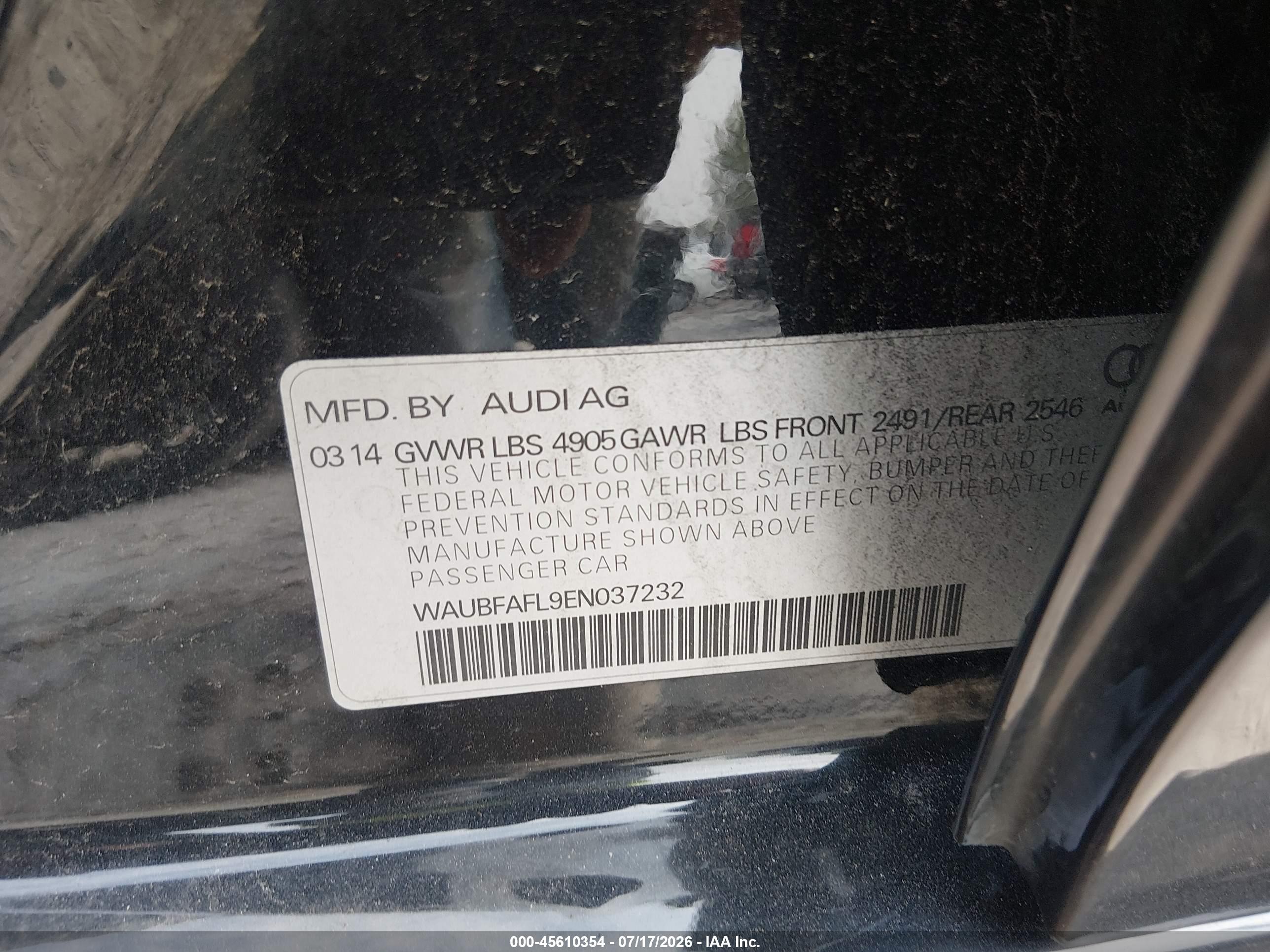 2014 Audi A4 2.0t Premium Black vin: WAUBFAFL9EN037232