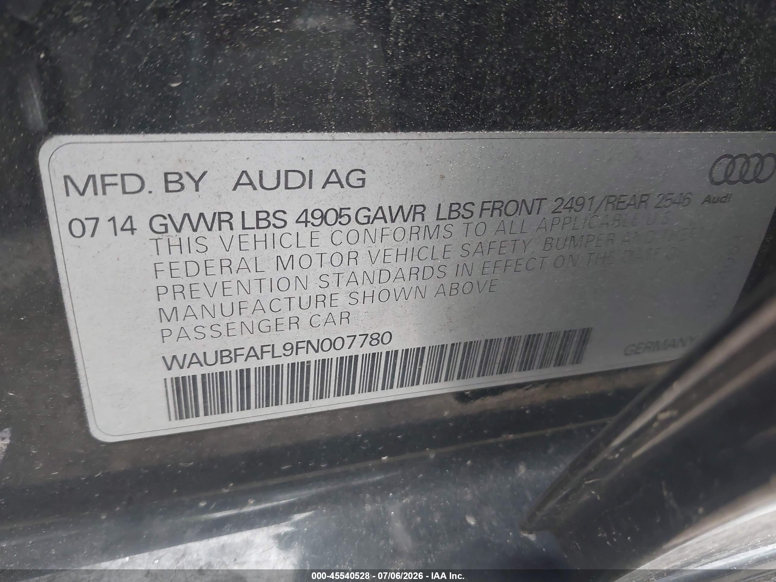 2015 Audi A4 2.0t Premium Black vin: WAUBFAFL9FN007780