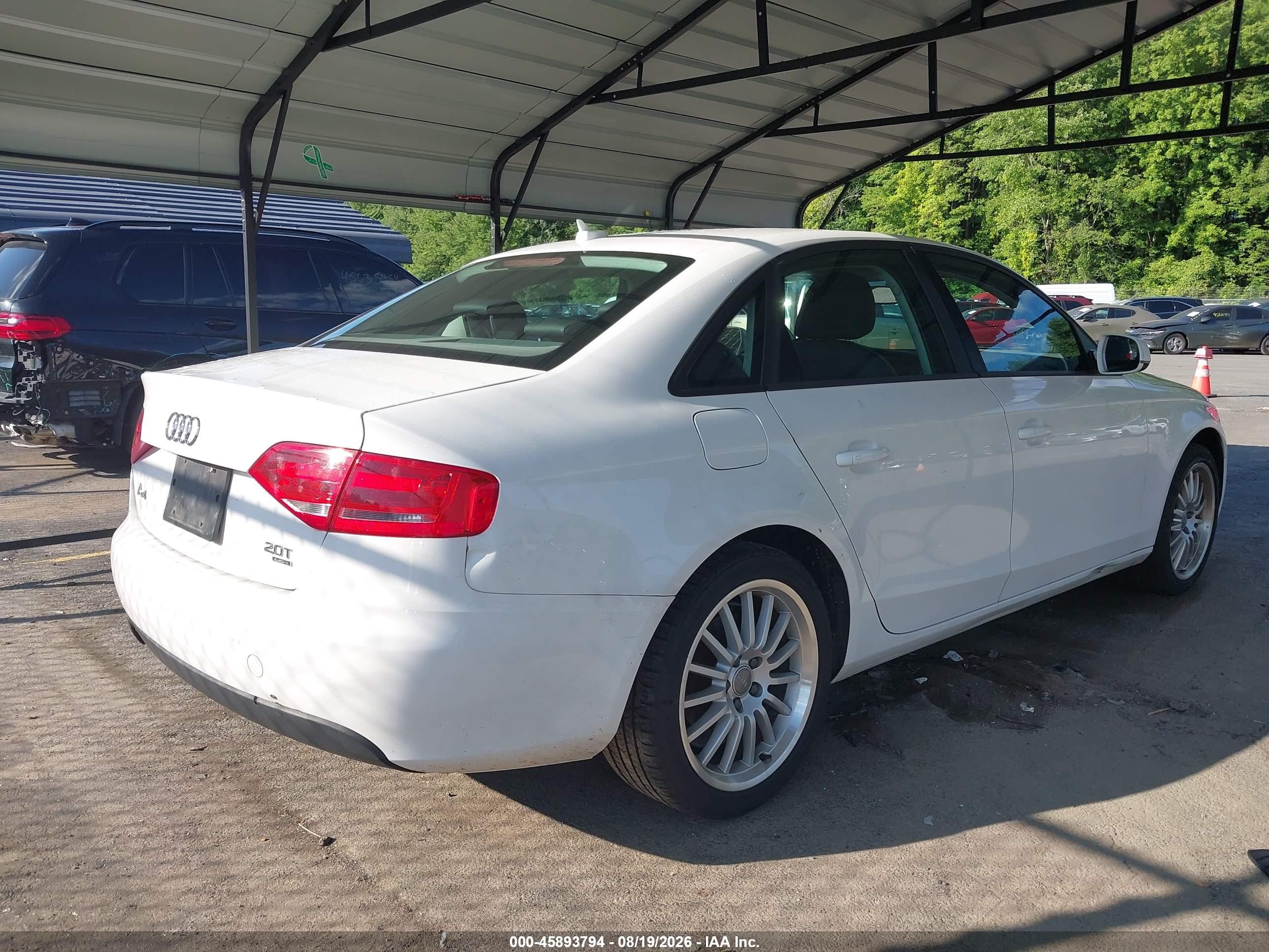 2010 Audi A4 2.0t Premium White vin: WAUBFAFLXAN031238