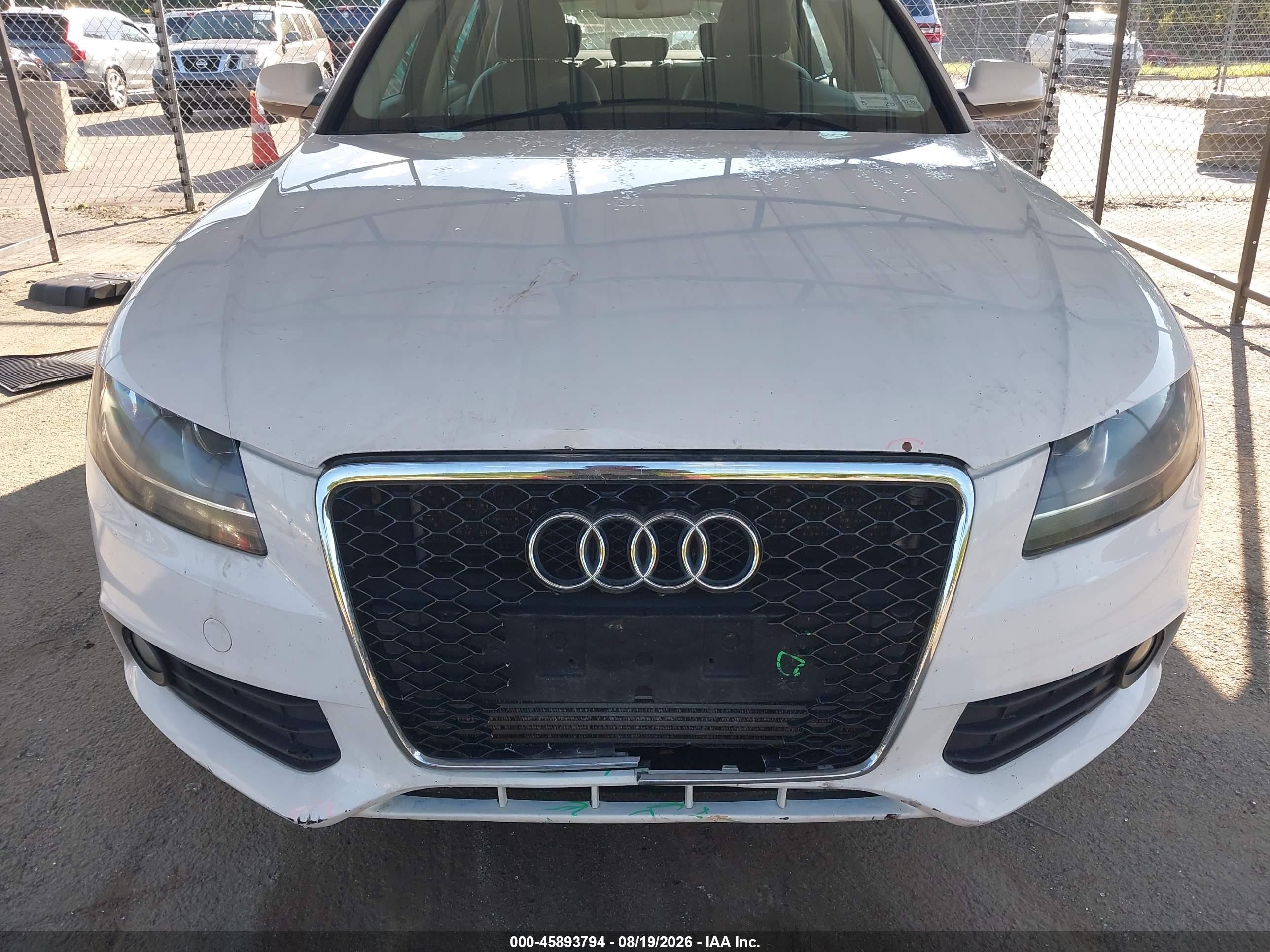 2010 Audi A4 2.0t Premium White vin: WAUBFAFLXAN031238