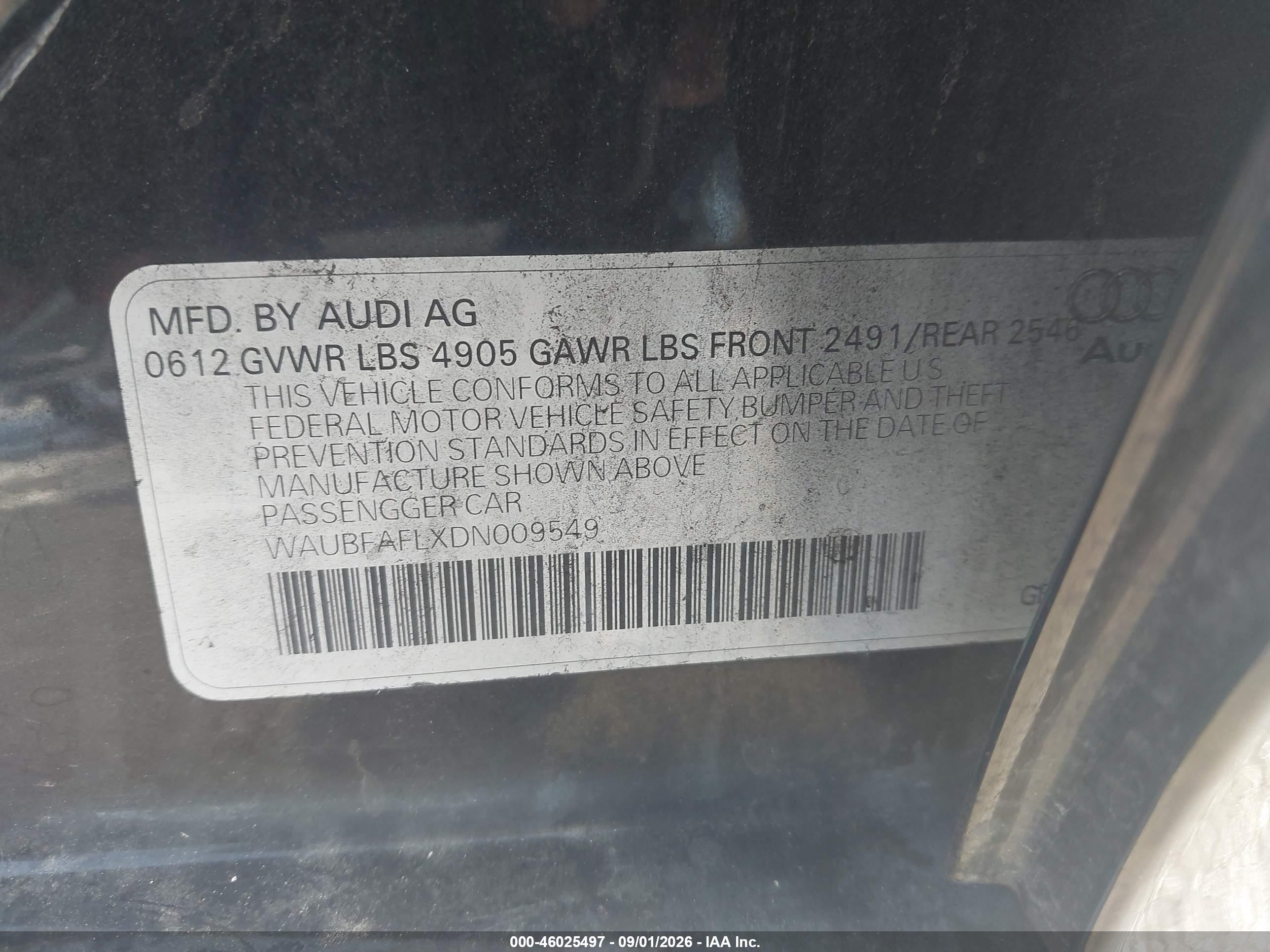 2013 Audi A4 2.0t Premium Black vin: WAUBFAFLXDN009549