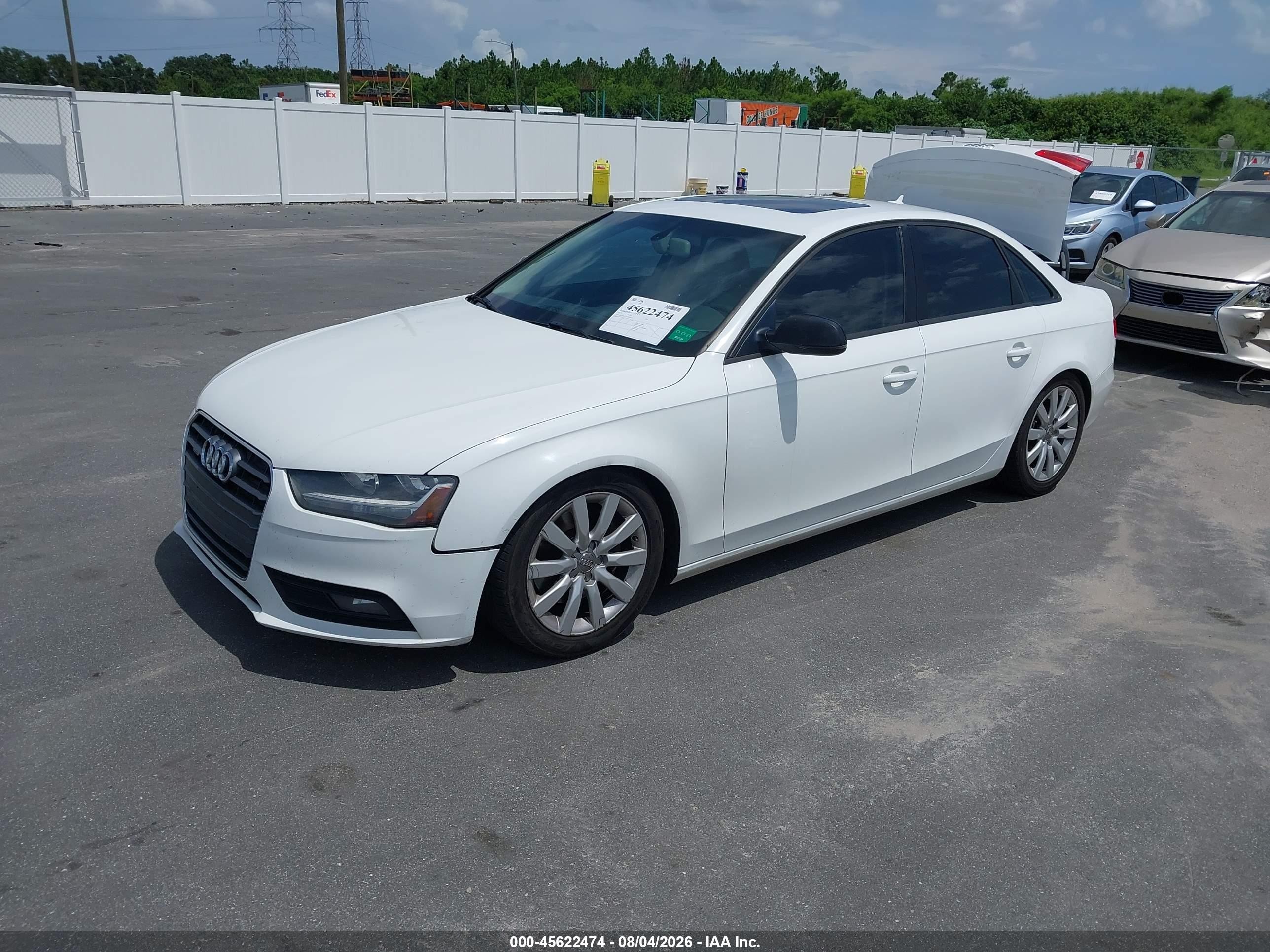 2013 Audi A4 2.0t Premium White vin: WAUBFAFLXDN030613