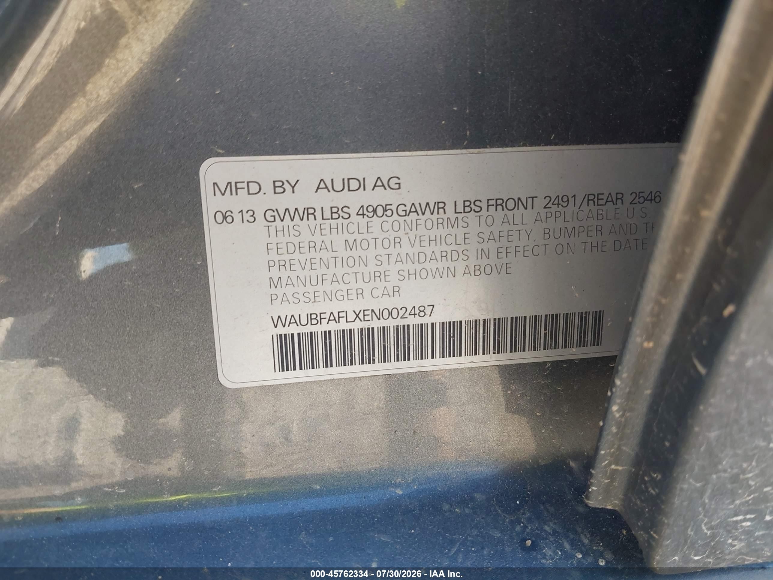 2014 Audi A4 2.0t Premium Gray vin: WAUBFAFLXEN002487