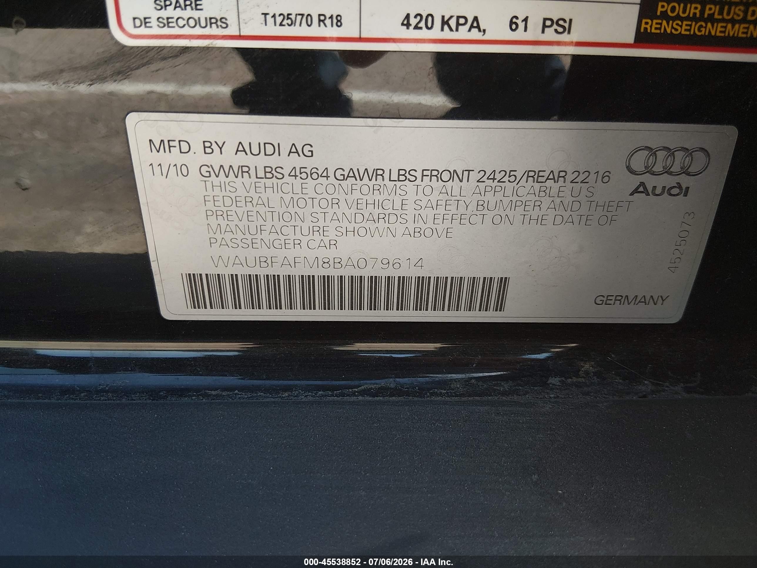 2011 Audi A3 2.0t Premium Black vin: WAUBFAFM8BA079614