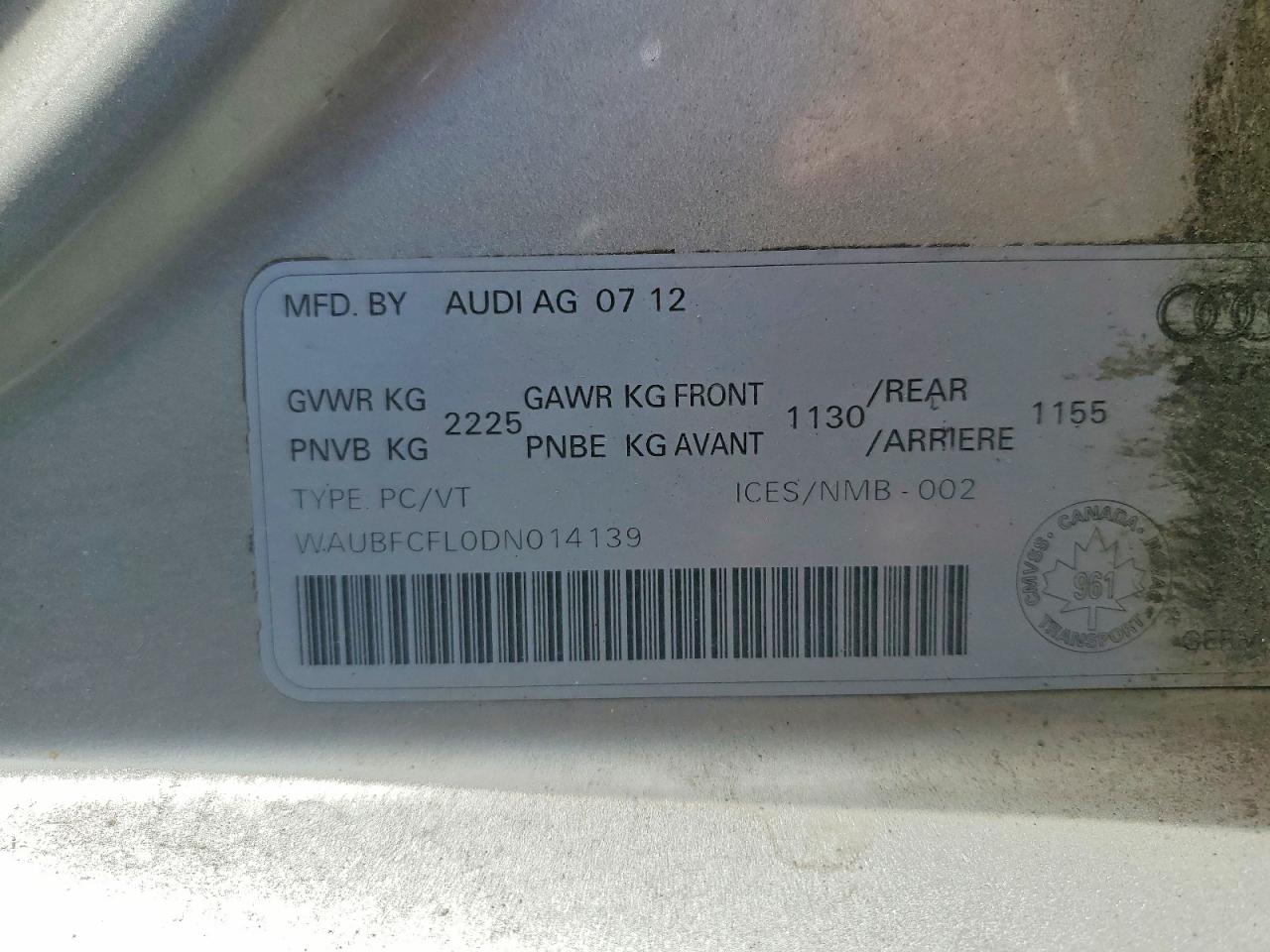 2013 Audi A4 Premium Silver vin: WAUBFCFL0DN014139