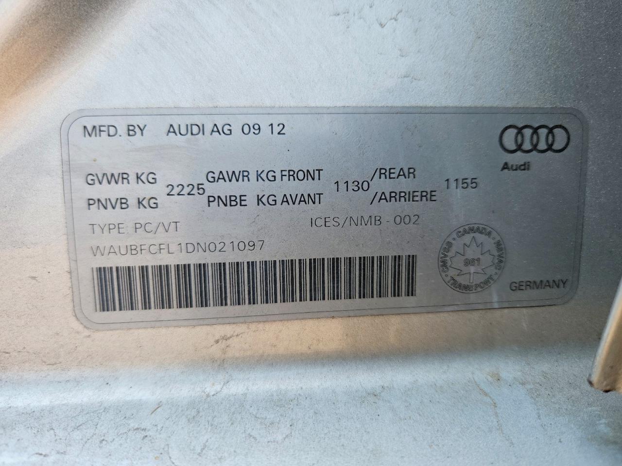 2013 Audi A4 Premium Silver vin: WAUBFCFL1DN021097