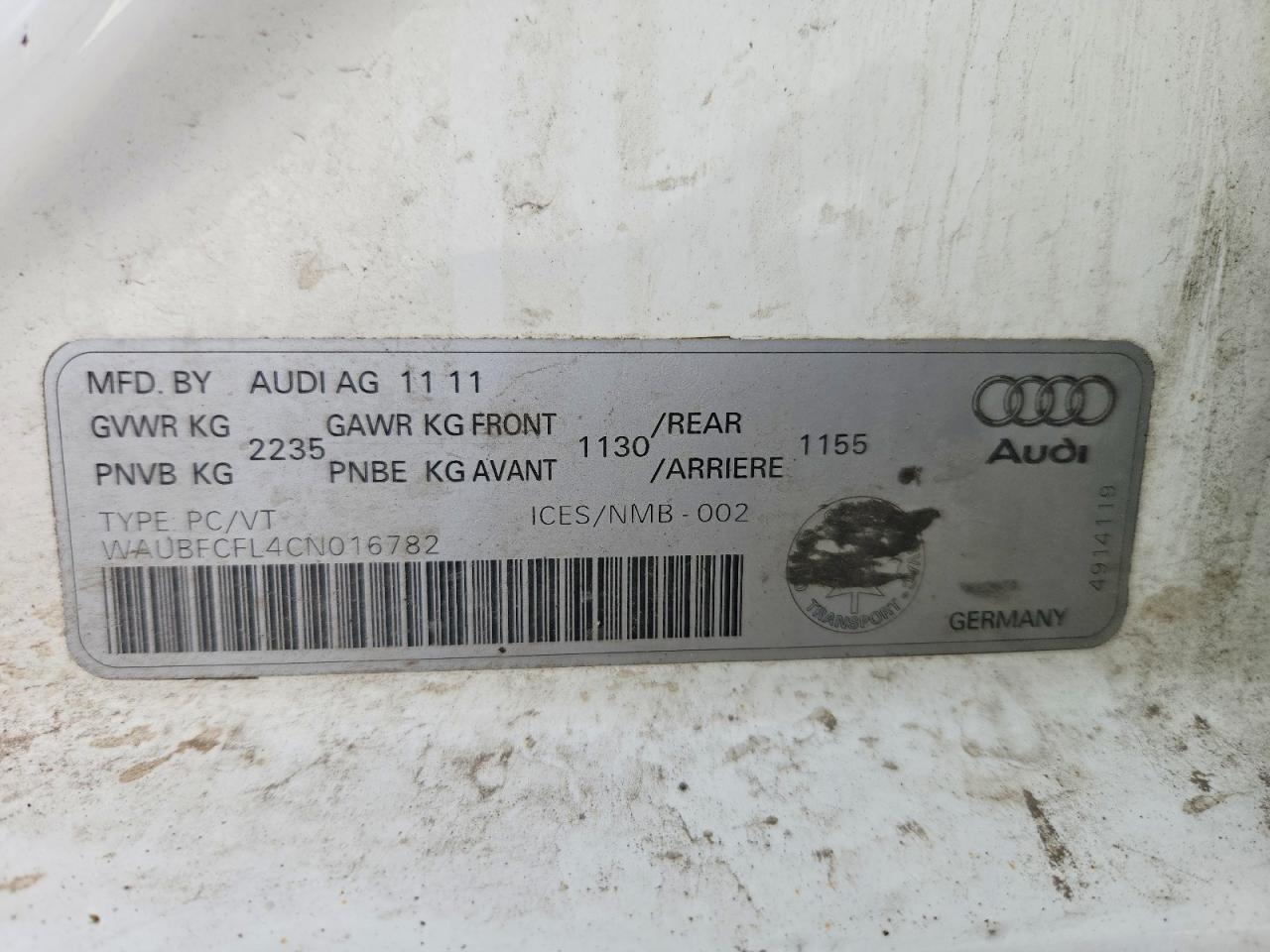 2012 Audi A4 Premium White vin: WAUBFCFL4CN016782