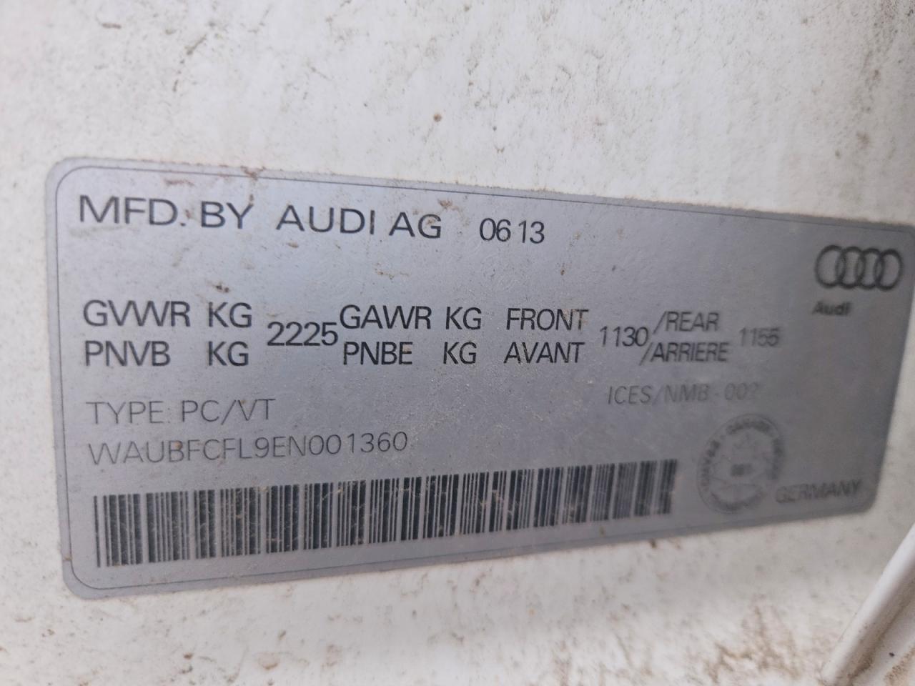 2014 Audi A4 Premium White vin: WAUBFCFL9EN001360