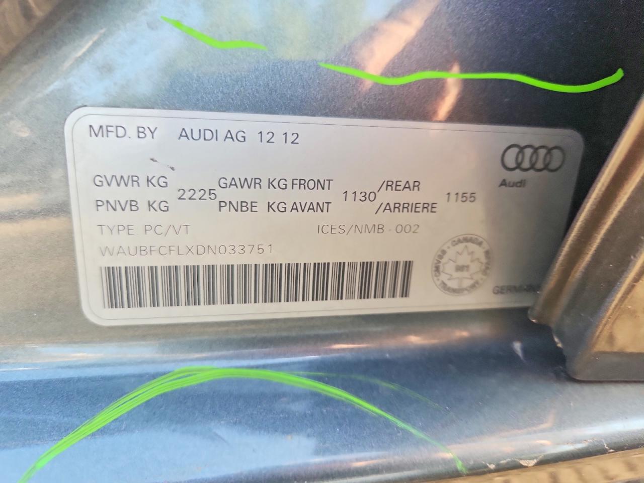 2013 Audi A4 Premium Gray vin: WAUBFCFLXDN033751