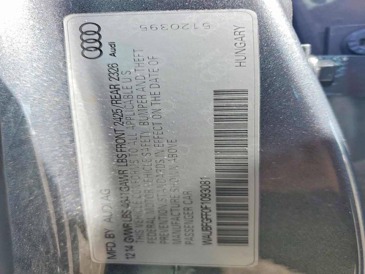2015 Audi S3 Premium Plus Gray vin: WAUBFGFF0F1093081
