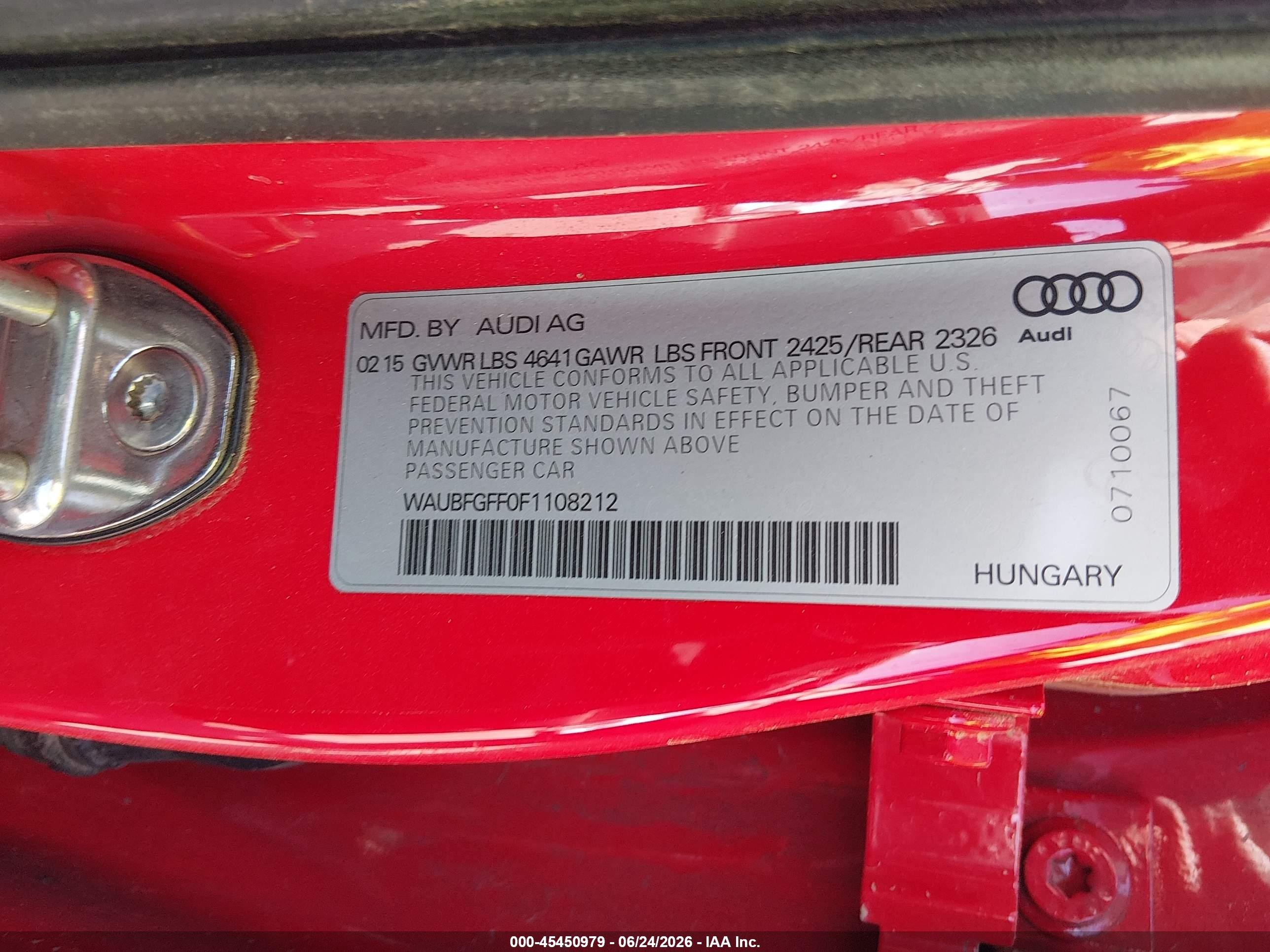 2015 Audi A3   Red vin: WAUBFGFF0F1108212