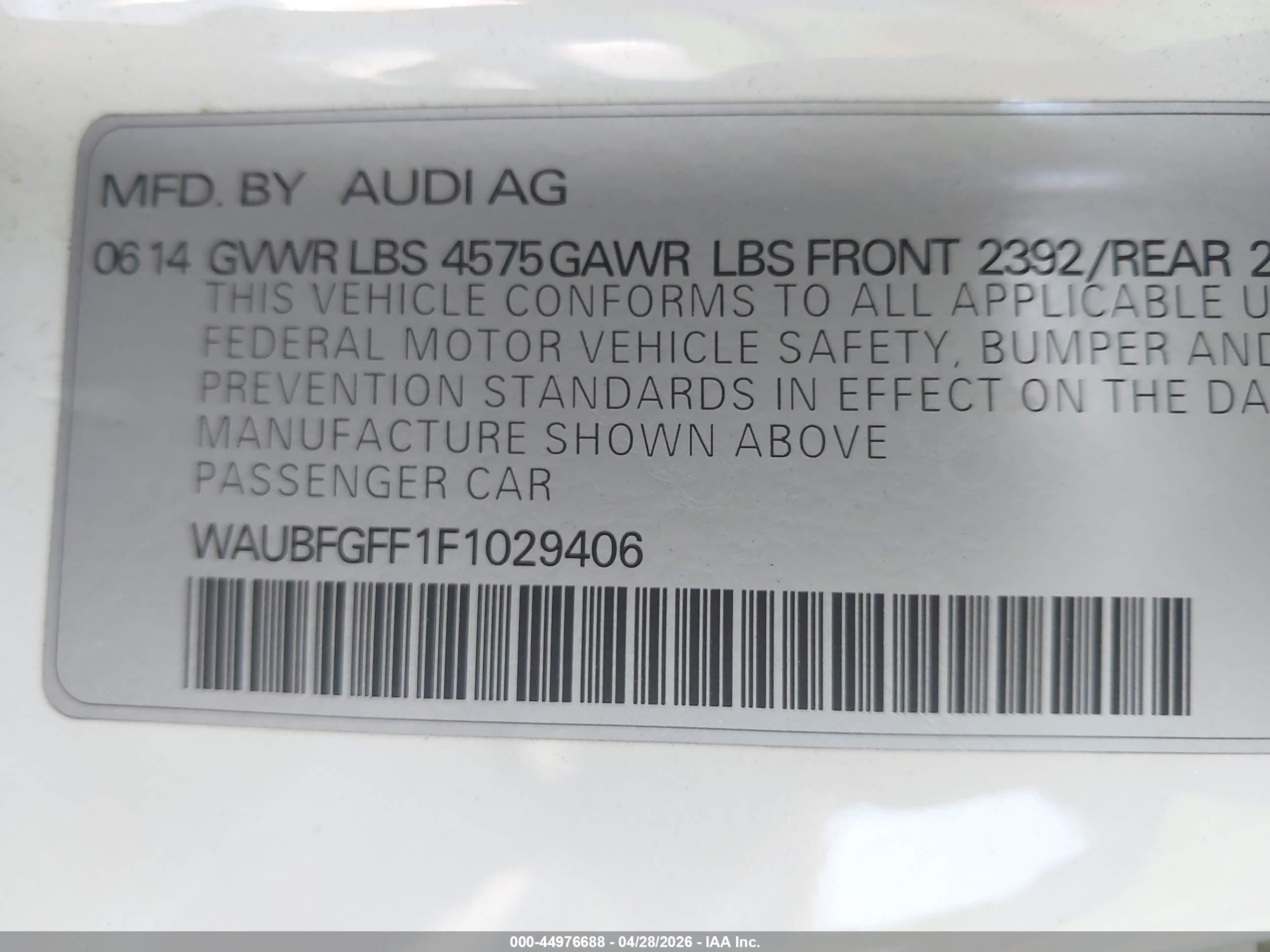 2015 Audi A3 2.0t Premium White vin: WAUBFGFF1F1029406