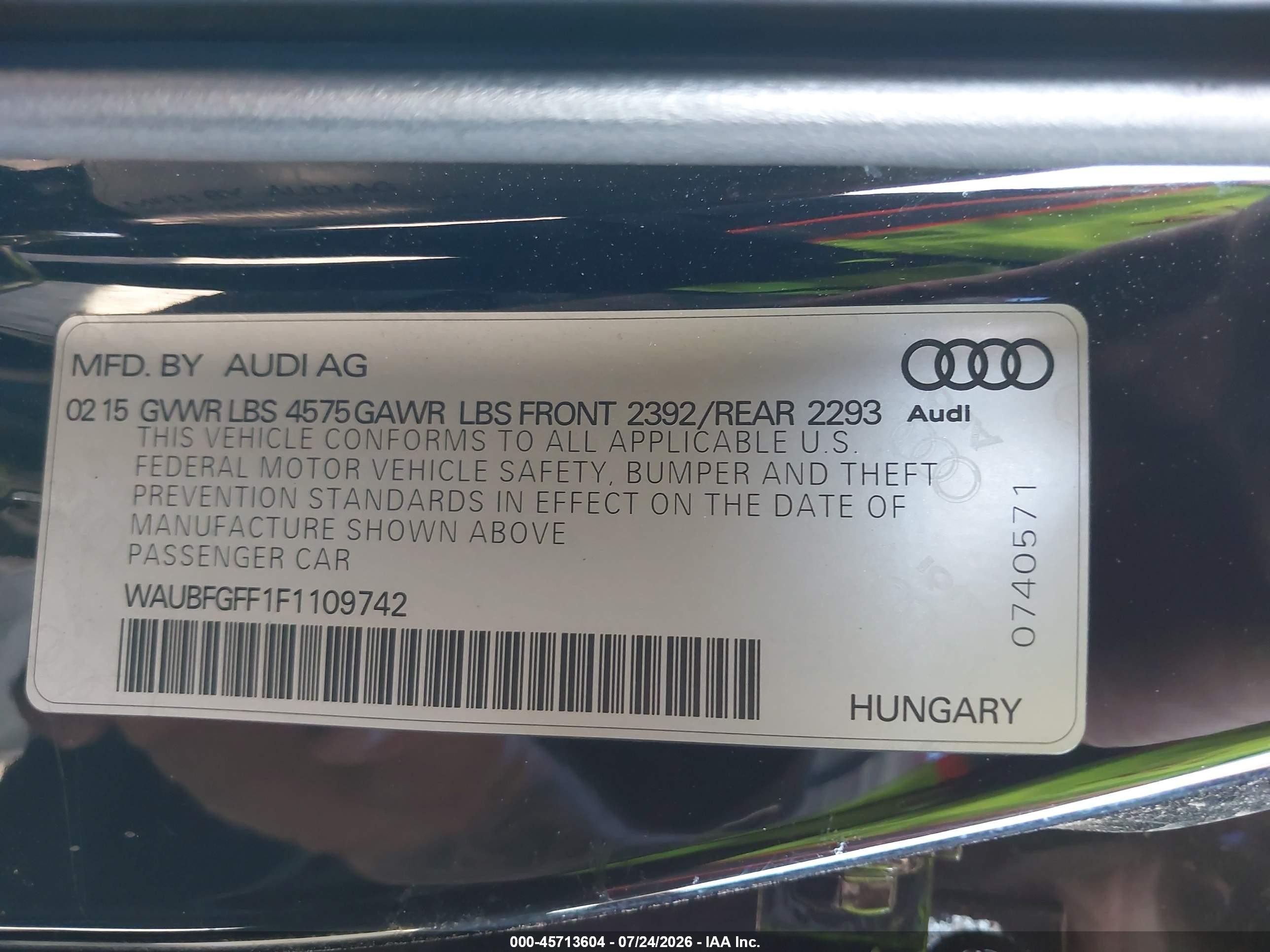 2015 Audi A3 2.0t Premium Black vin: WAUBFGFF1F1109742