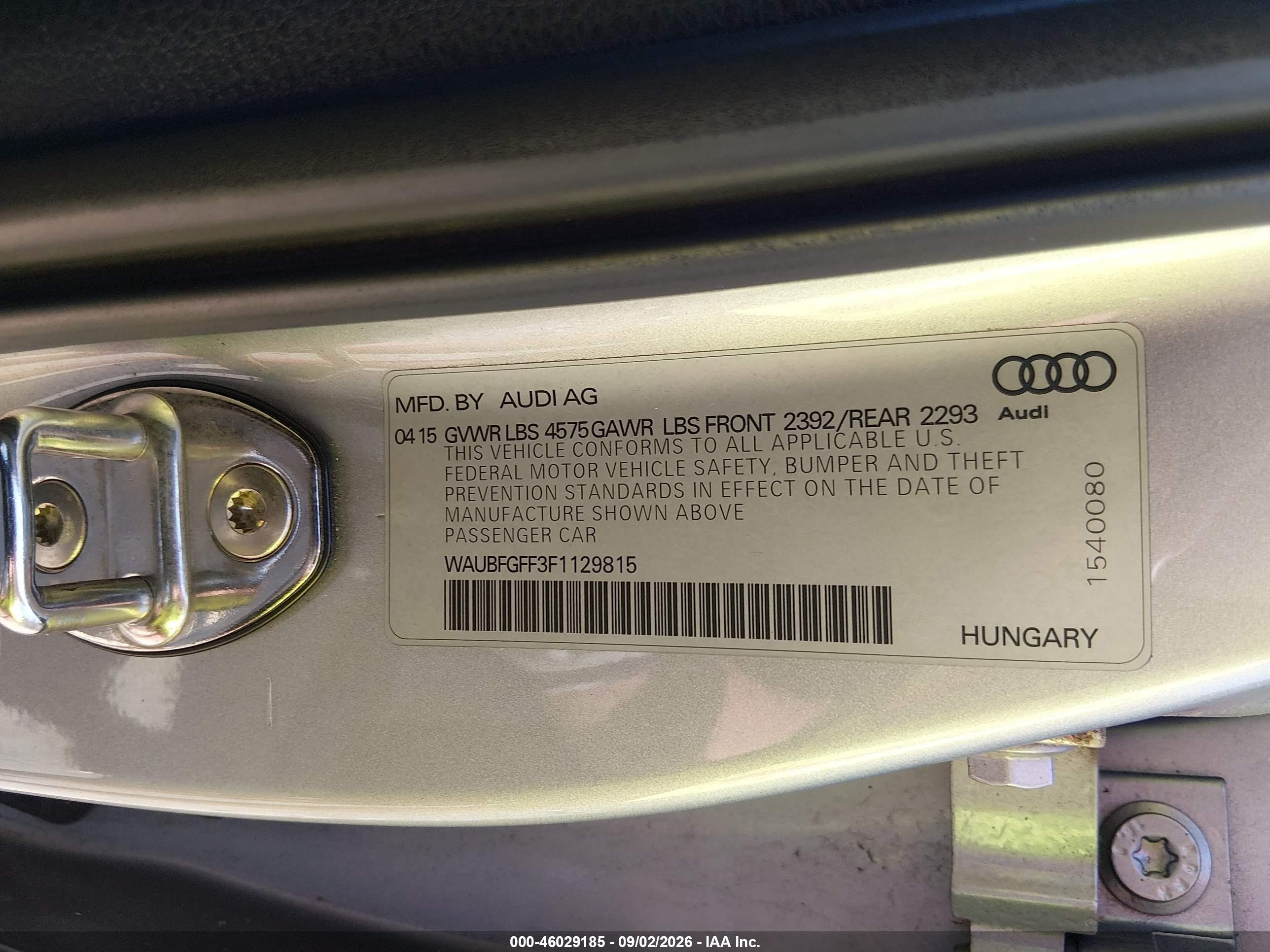 2015 Audi A3 2.0t Premium Silver vin: WAUBFGFF3F1129815