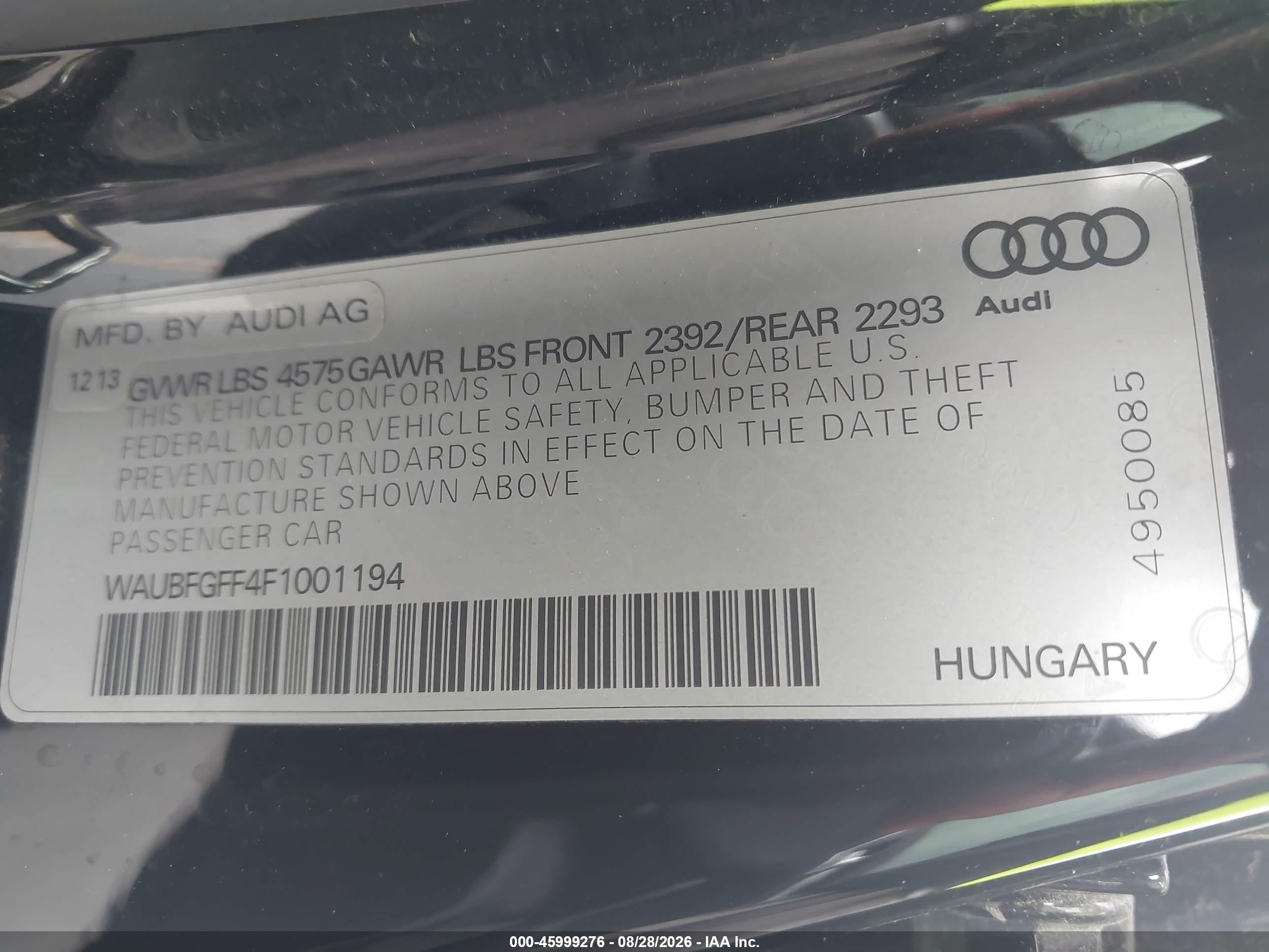 2015 Audi A3 2.0t Premium Black vin: WAUBFGFF4F1001194