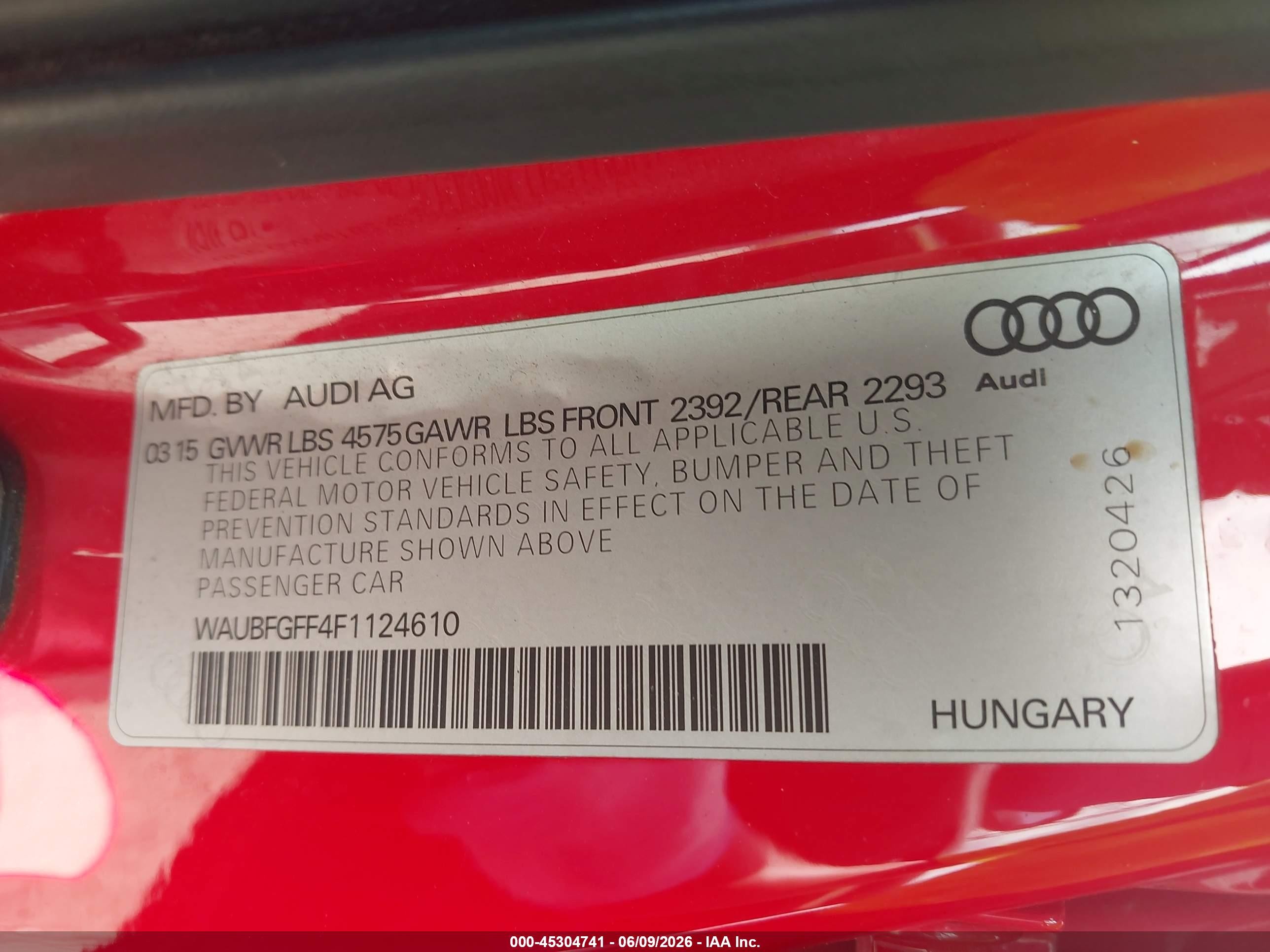 2015 Audi A3 2.0t Premium Red vin: WAUBFGFF4F1124610