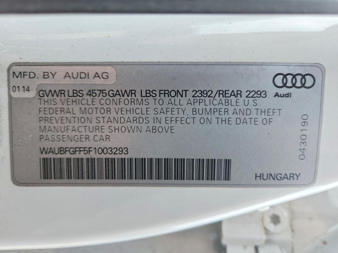 2015 Audi A3 Premium White vin: WAUBFGFF5F1003293