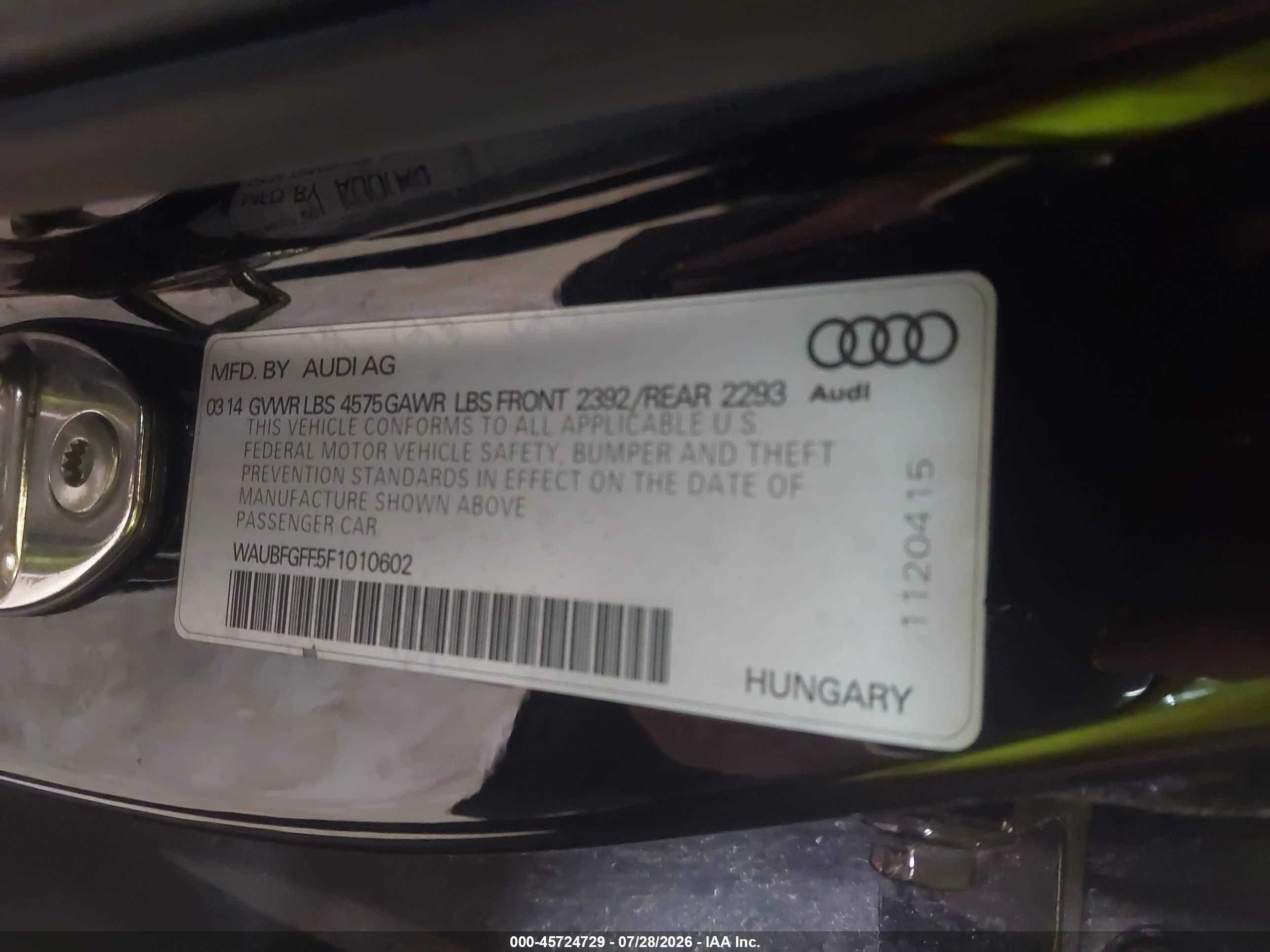 2015 Audi A3 2.0t Premium Black vin: WAUBFGFF5F1010602