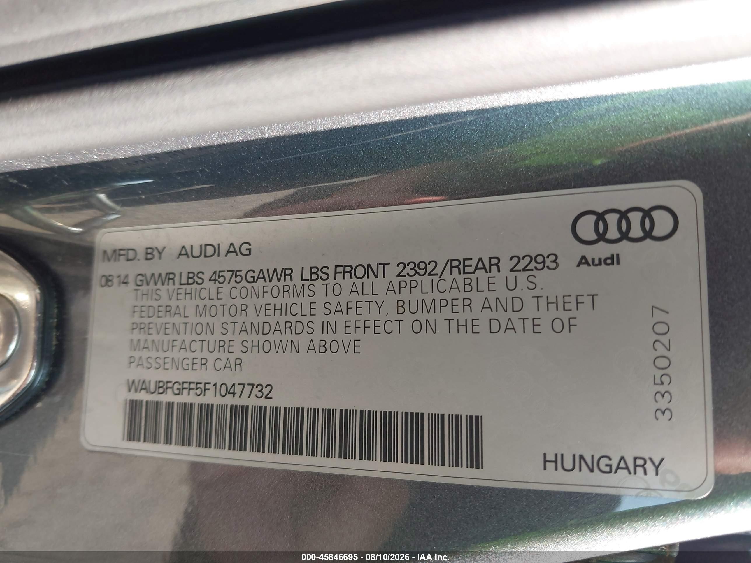 2015 Audi A3 2.0t Premium Gray vin: WAUBFGFF5F1047732