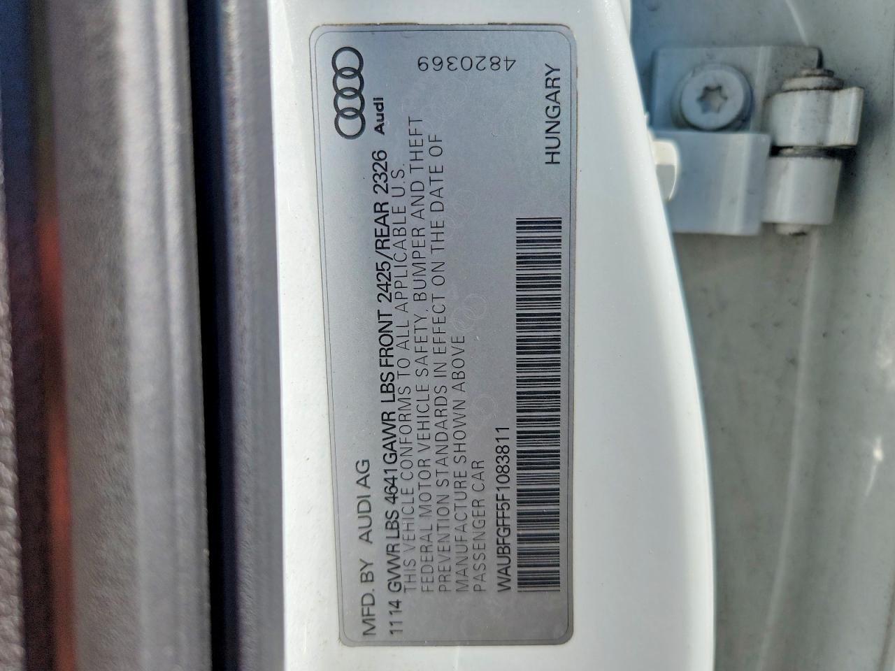 2015 Audi S3 Premium Plus White vin: WAUBFGFF5F1083811