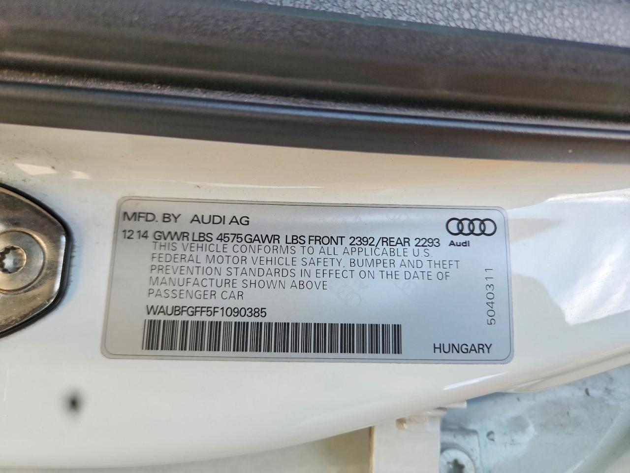 2015 Audi A3 Premium White vin: WAUBFGFF5F1090385