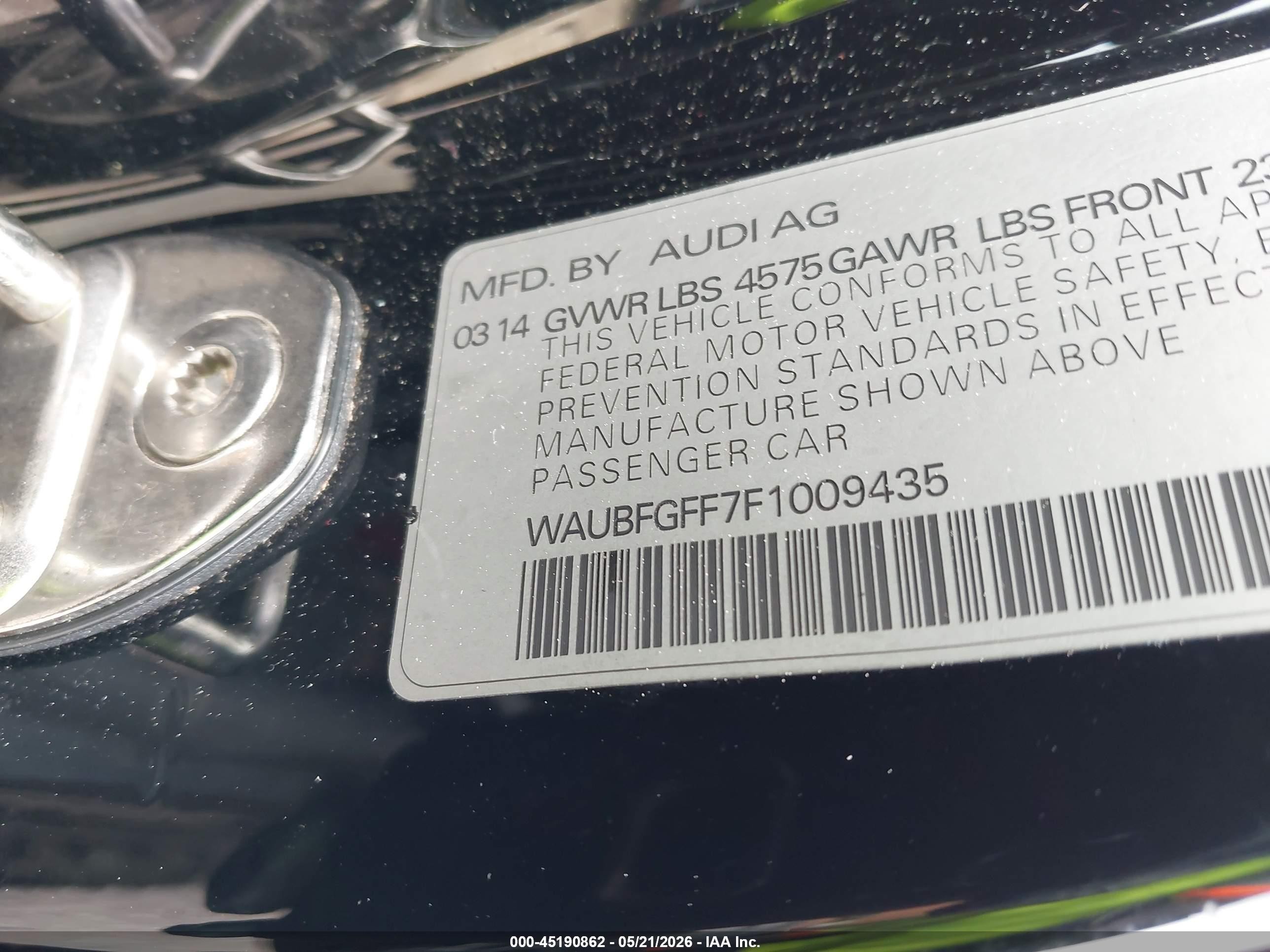 2015 Audi A3 2.0t Premium Black vin: WAUBFGFF7F1009435
