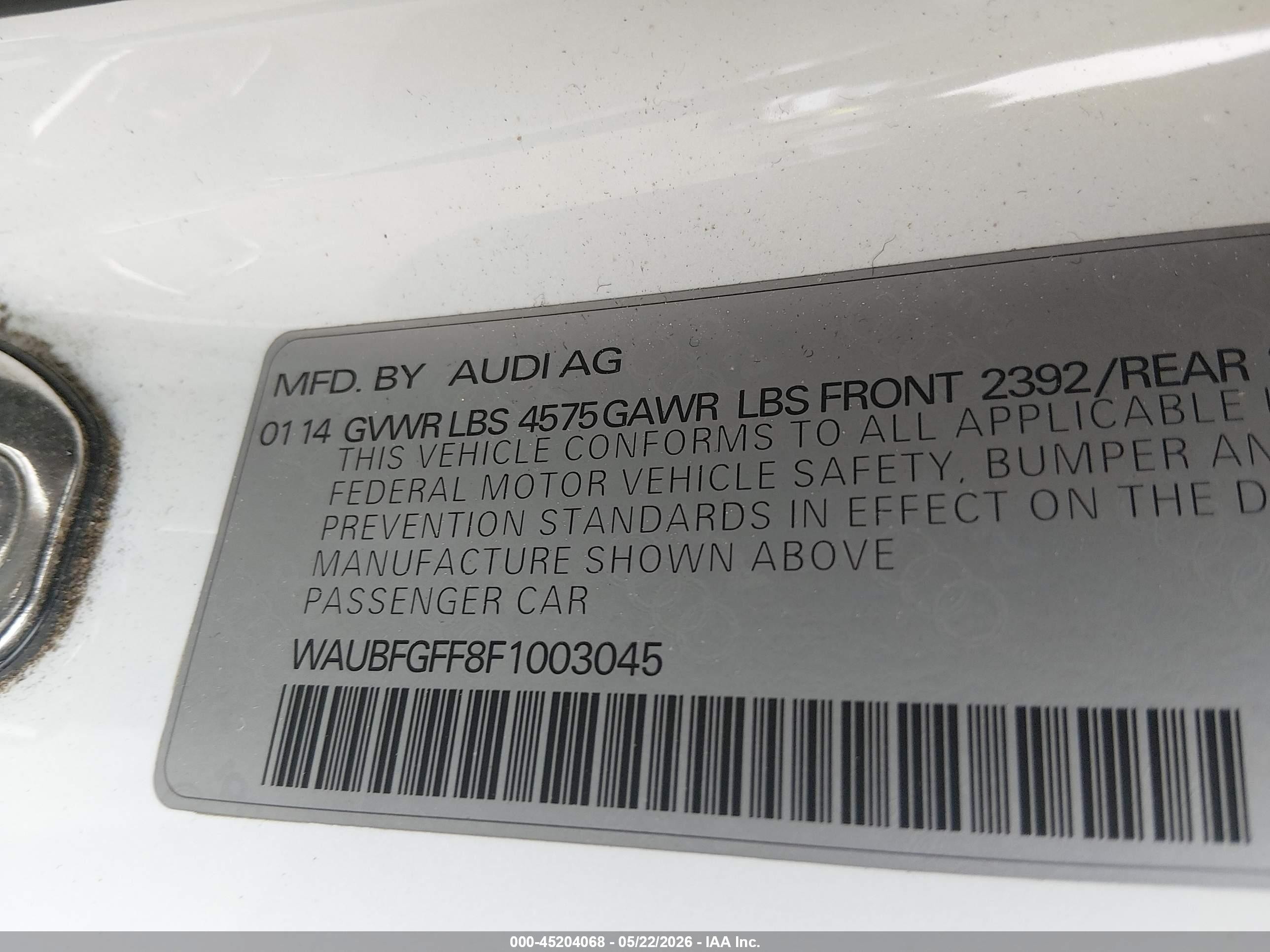 2015 Audi A3 2.0t Premium White vin: WAUBFGFF8F1003045