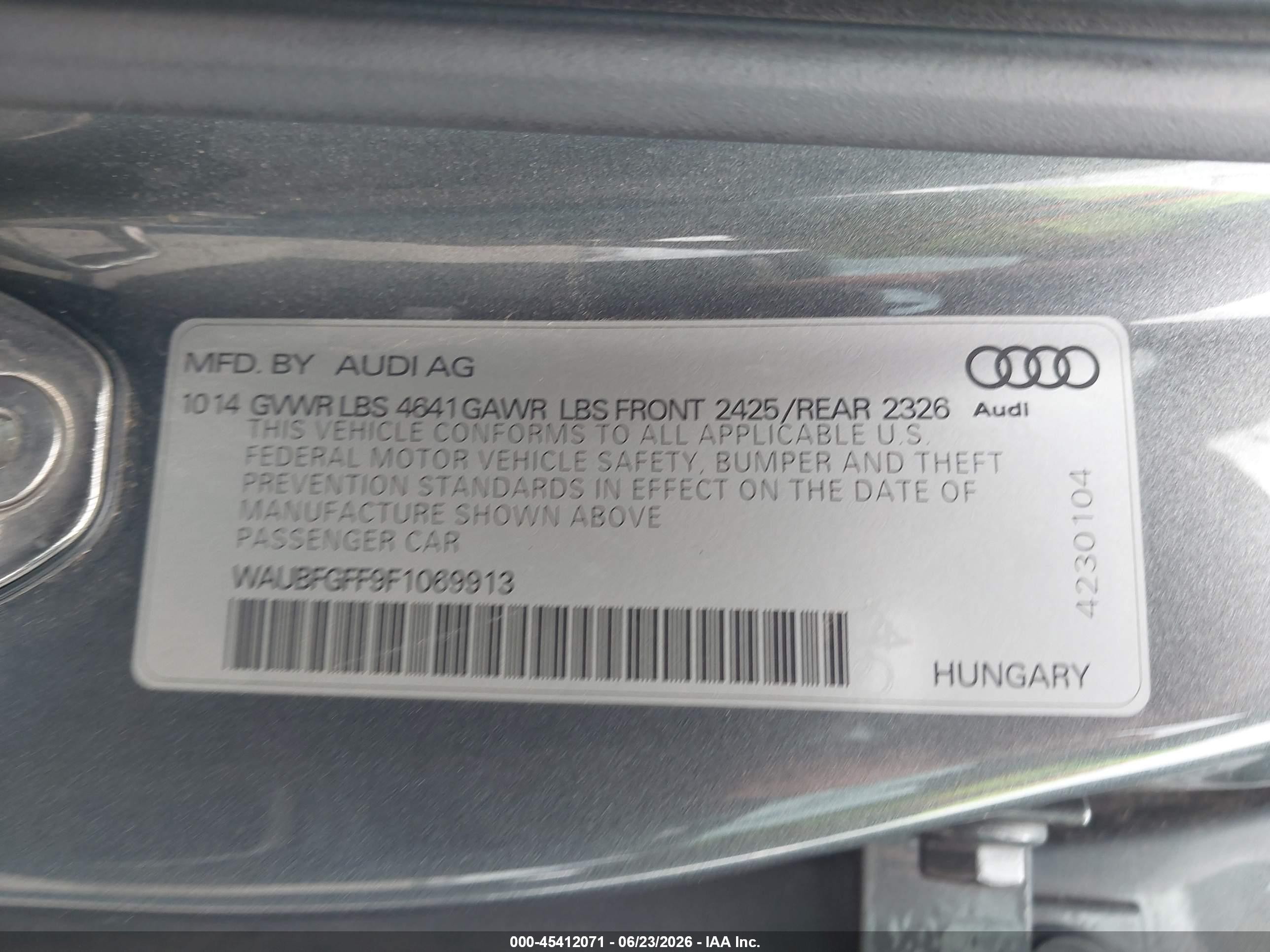 2015 Audi S3 2.0t Premium Plus Серый vin: WAUBFGFF9F1069913
