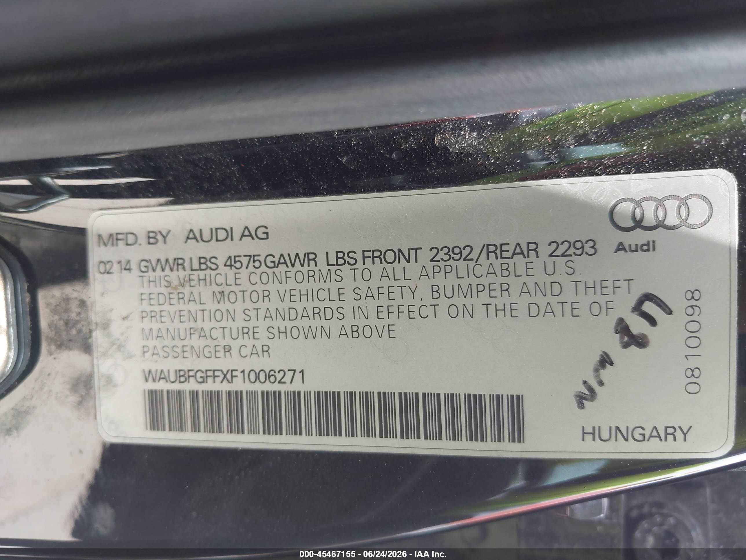 2015 Audi A3 2.0t Premium Black vin: WAUBFGFFXF1006271
