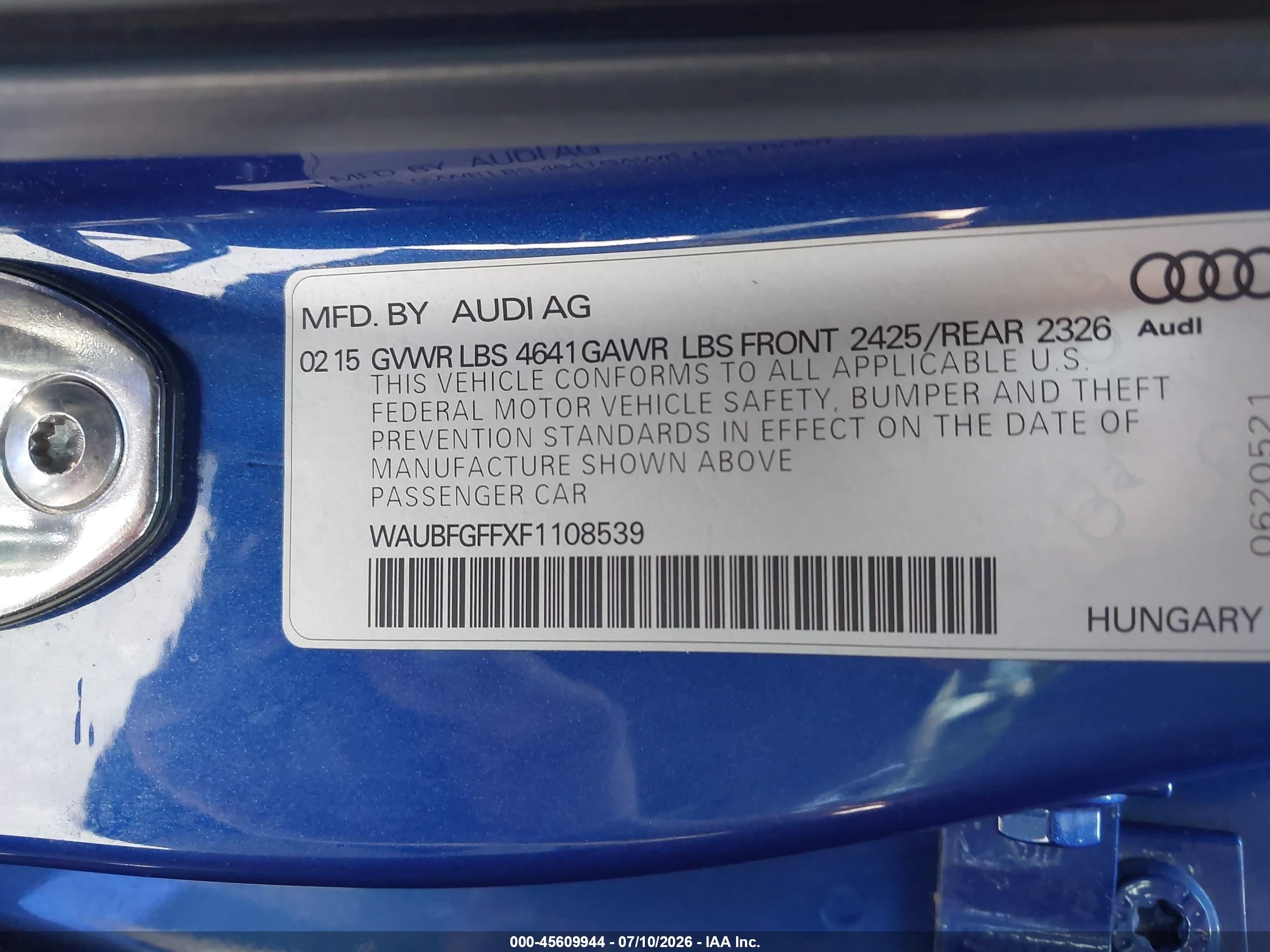 2015 Audi S3 2.0t Premium Plus Blue vin: WAUBFGFFXF1108539
