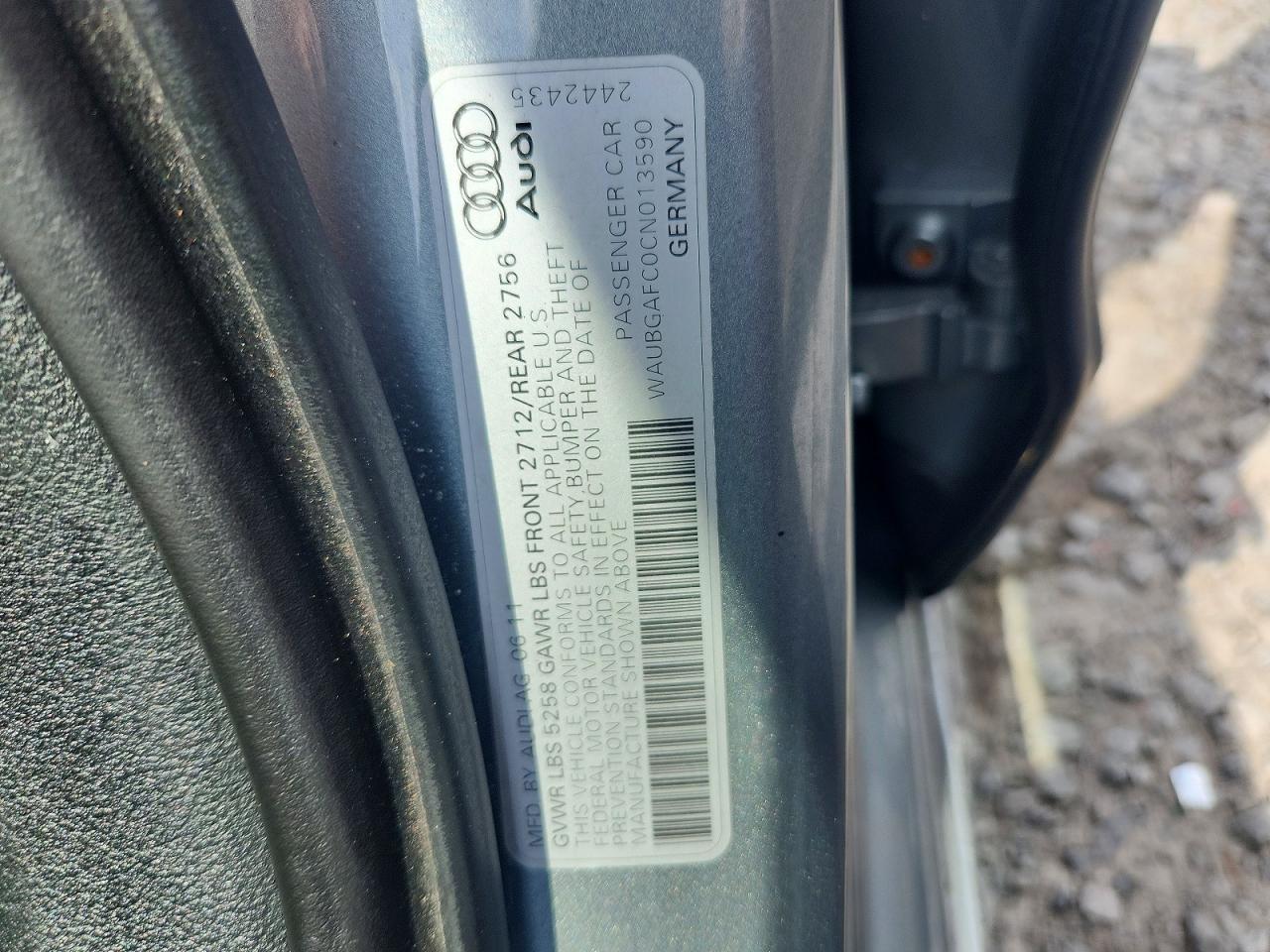 2012 Audi A6 Gray vin: WAUBGAFC0CN013590