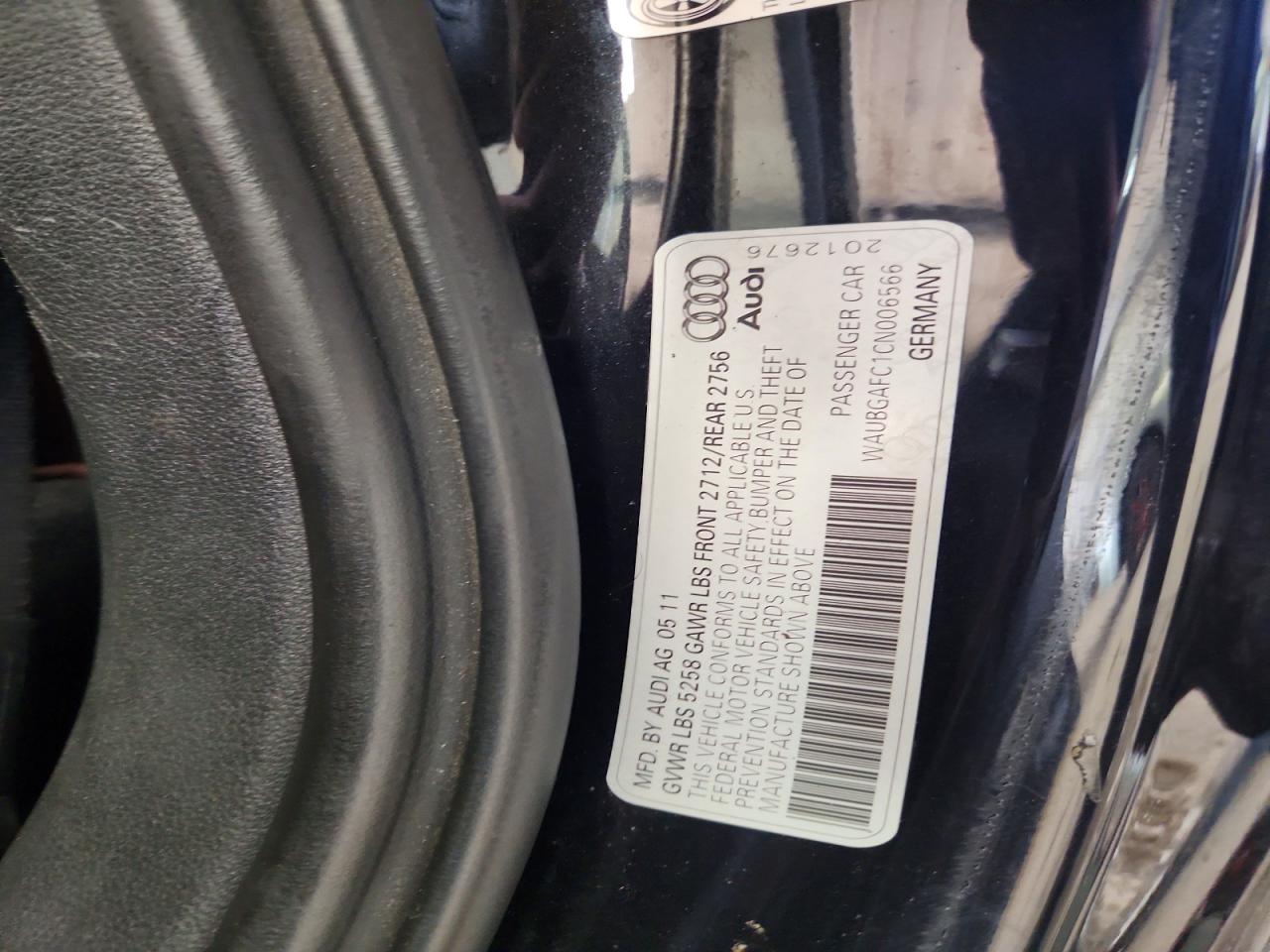2012 Audi A6 Черный vin: WAUBGAFC1CN006566