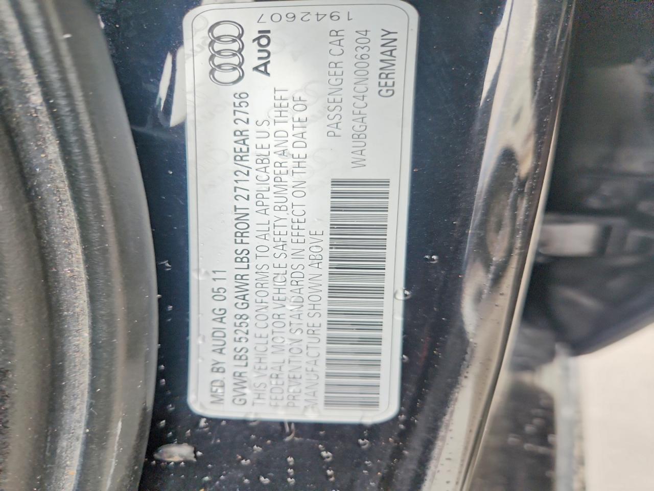 2012 Audi A6 Black vin: WAUBGAFC4CN006304