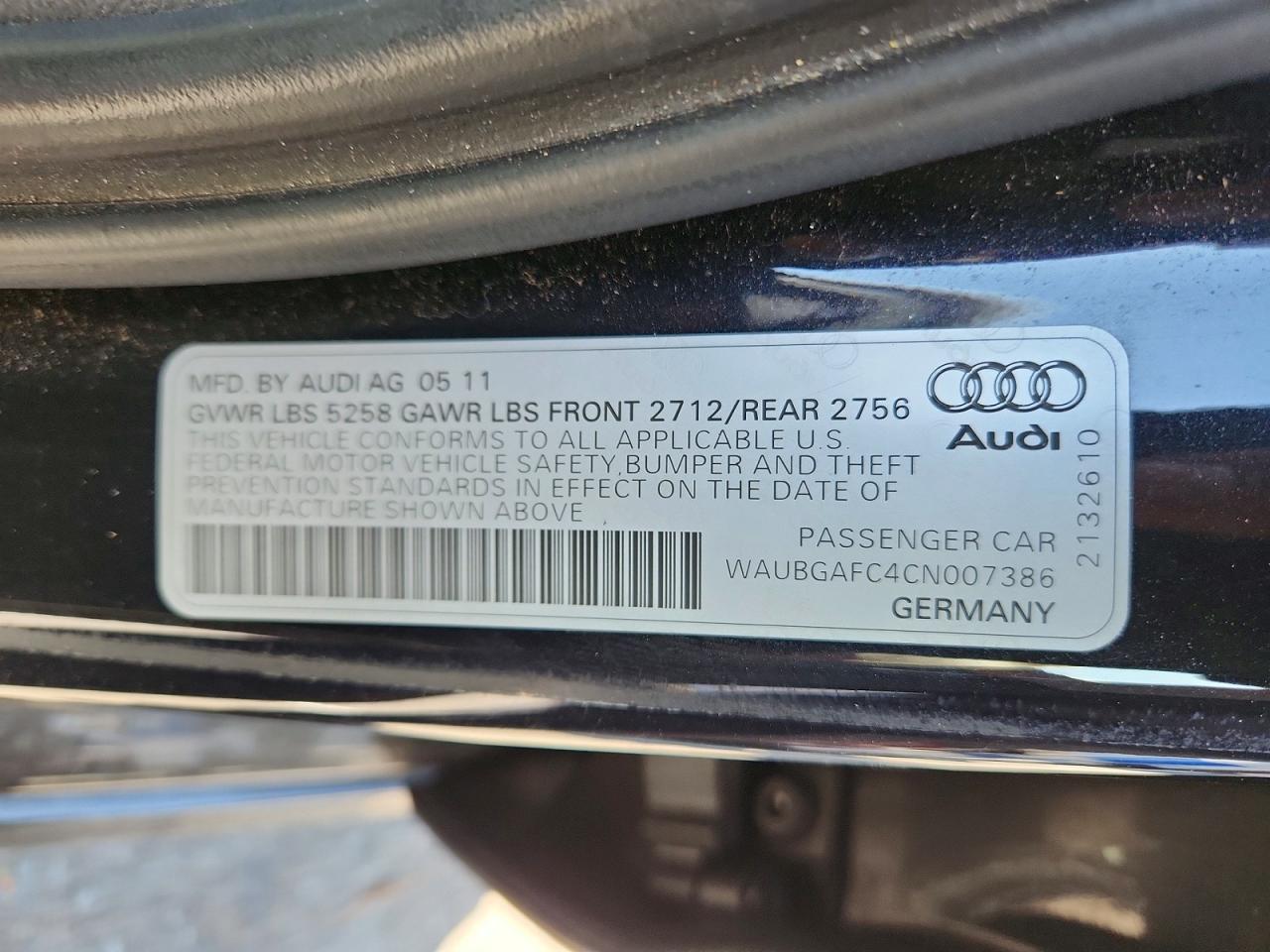 2012 Audi A6 Black vin: WAUBGAFC4CN007386