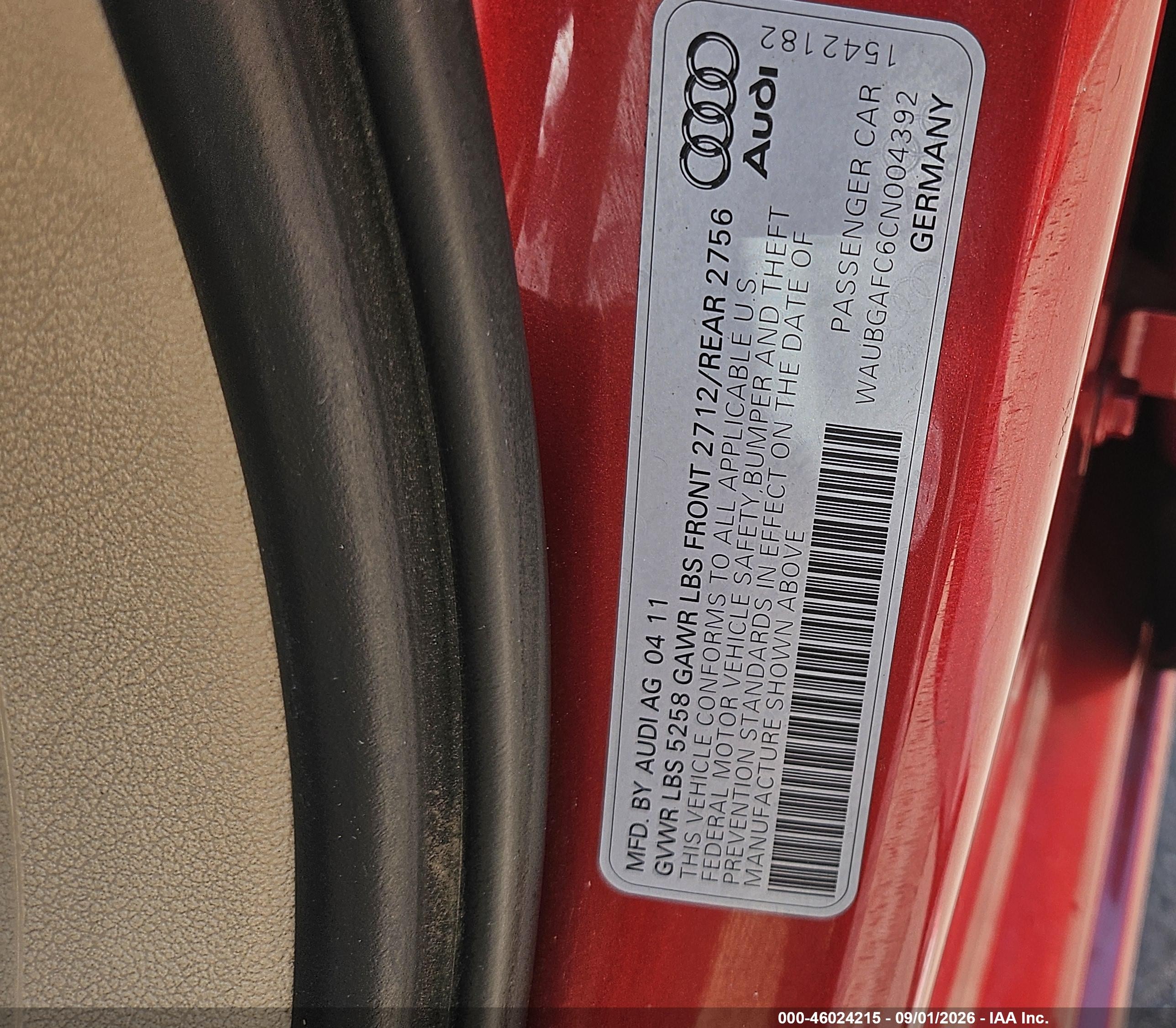 2012 Audi A6 3.0 Premium Красный vin: WAUBGAFC6CN004392